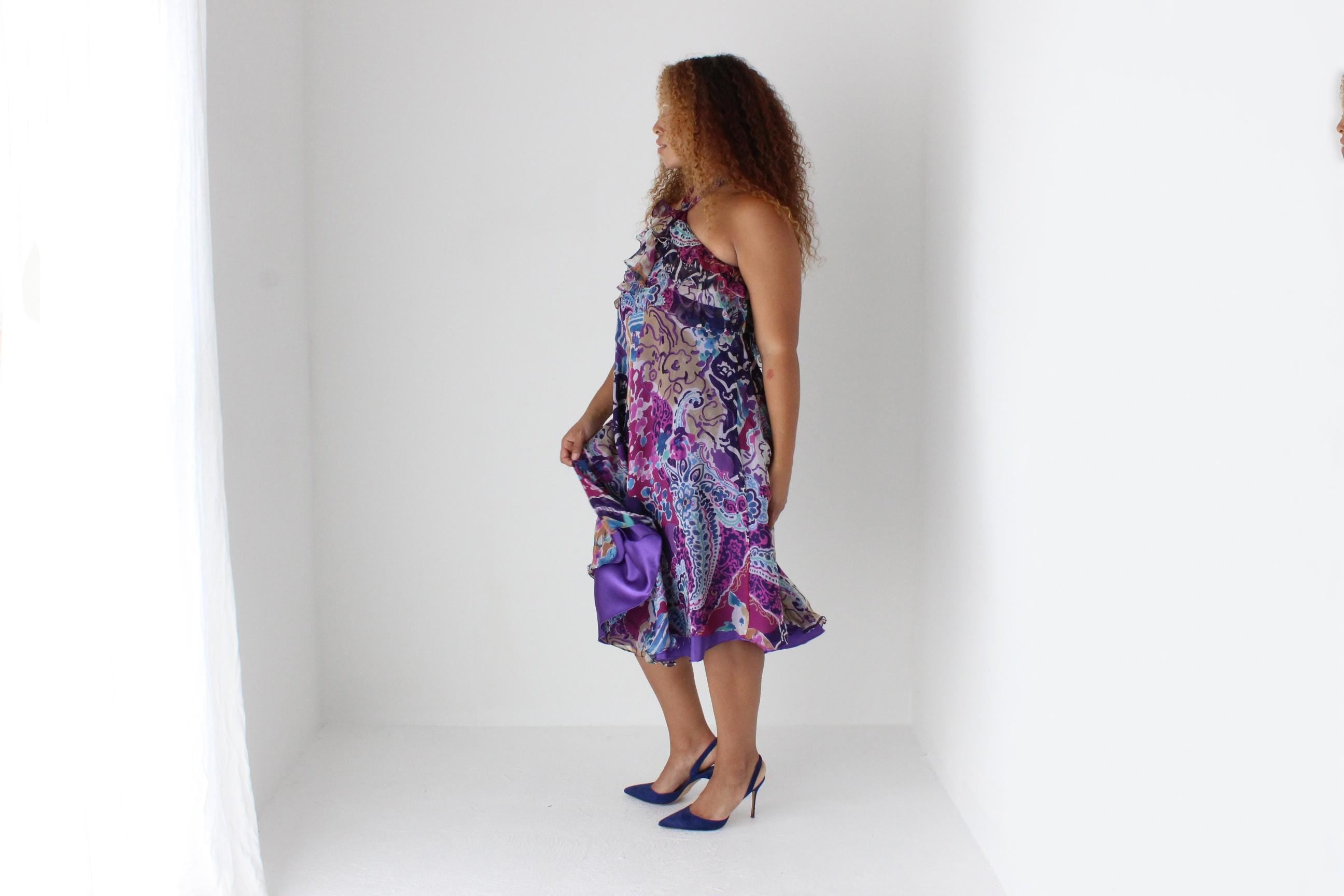 Y2K Silk Wayne Cooper Printed Party Dress