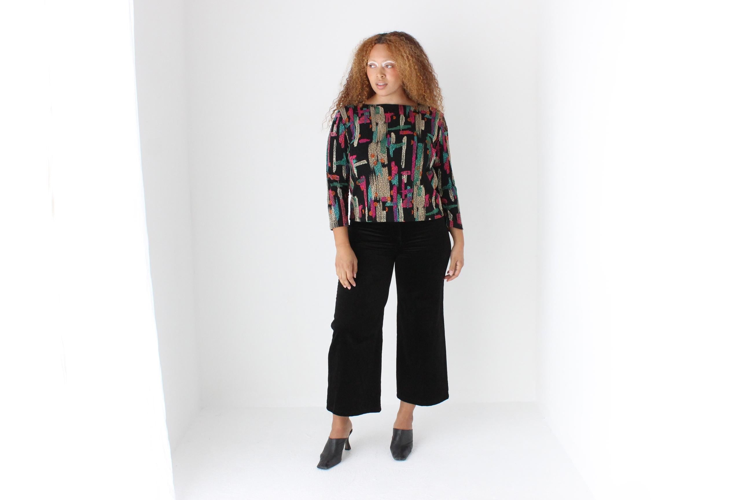 90s Painterly Abstract Mesh Stretch Top