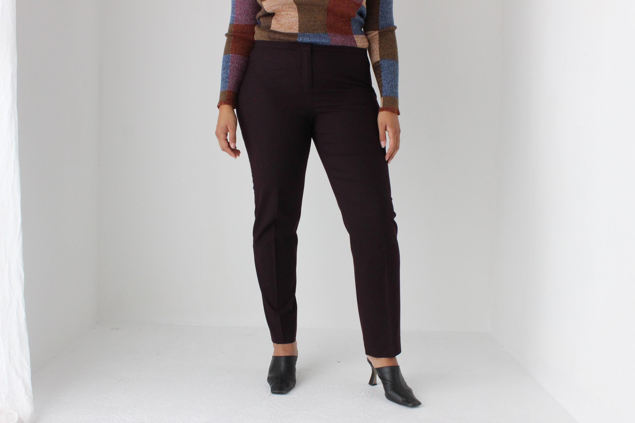 2000s JIL SANDER Wool Fitted Trousers in Aubergine