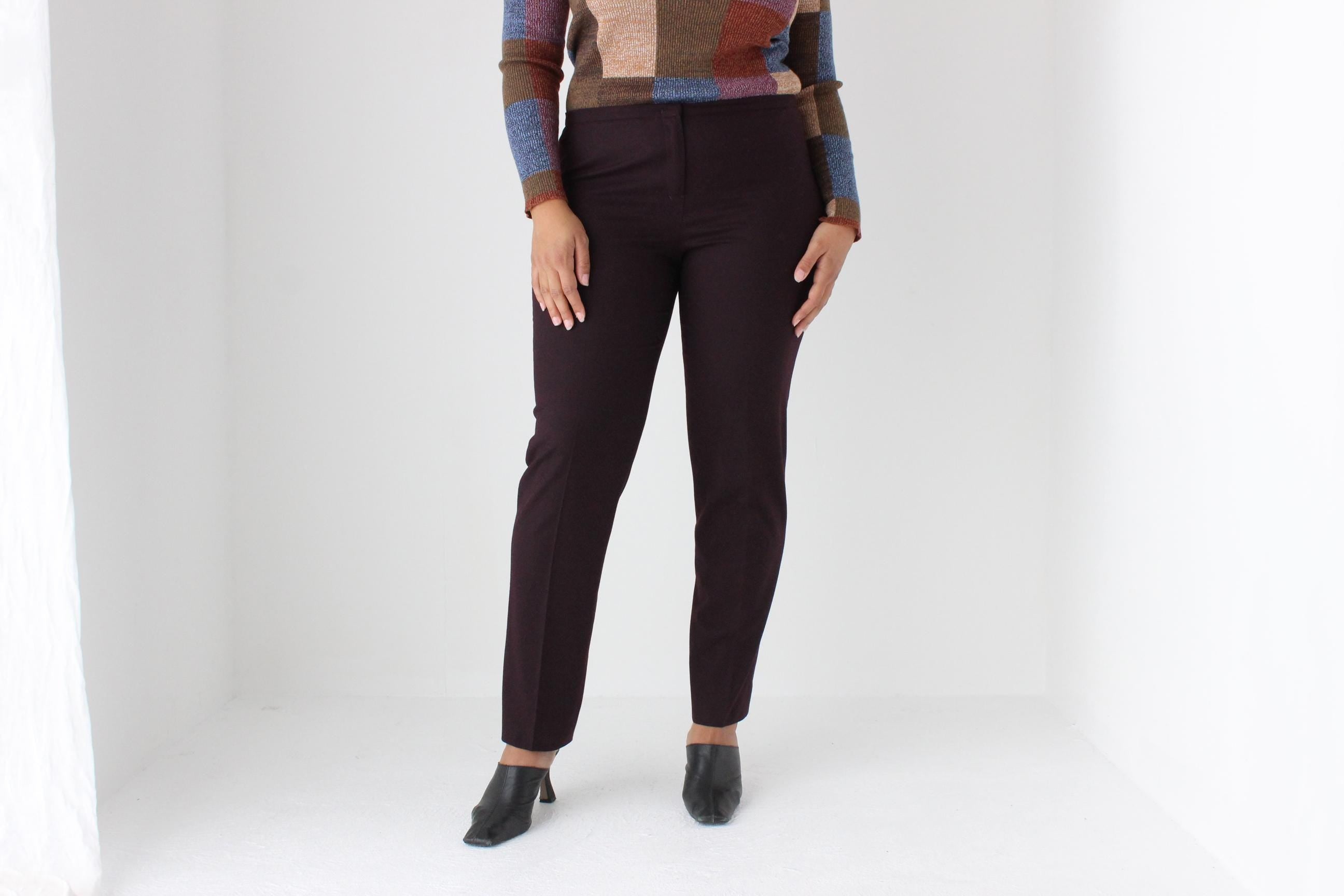 2000s JIL SANDER Wool Fitted Trousers in Aubergine