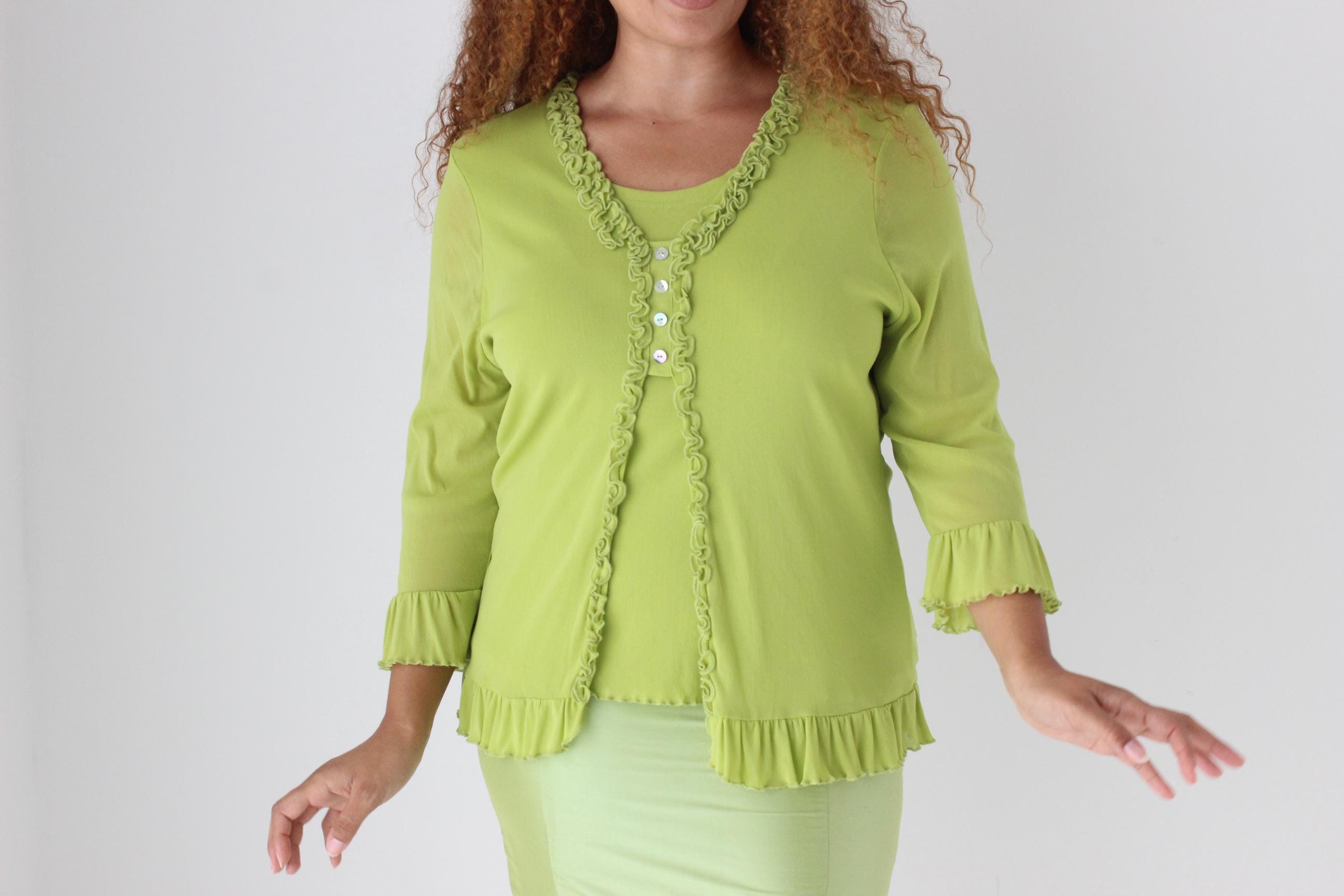 Y2K Lime Green Layered Mesh Long Sleeve Top