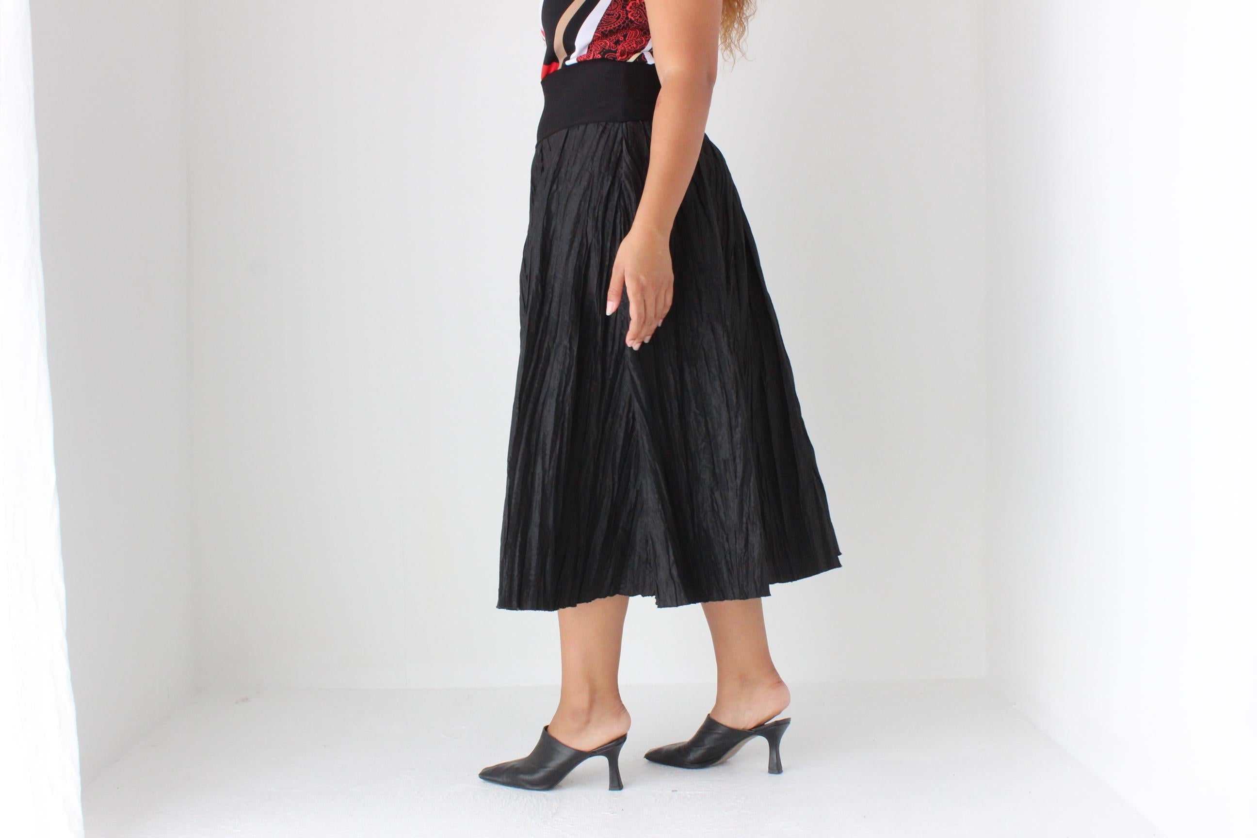 Stunning 90s Plisse Pleated Taffeta Midi Skirt