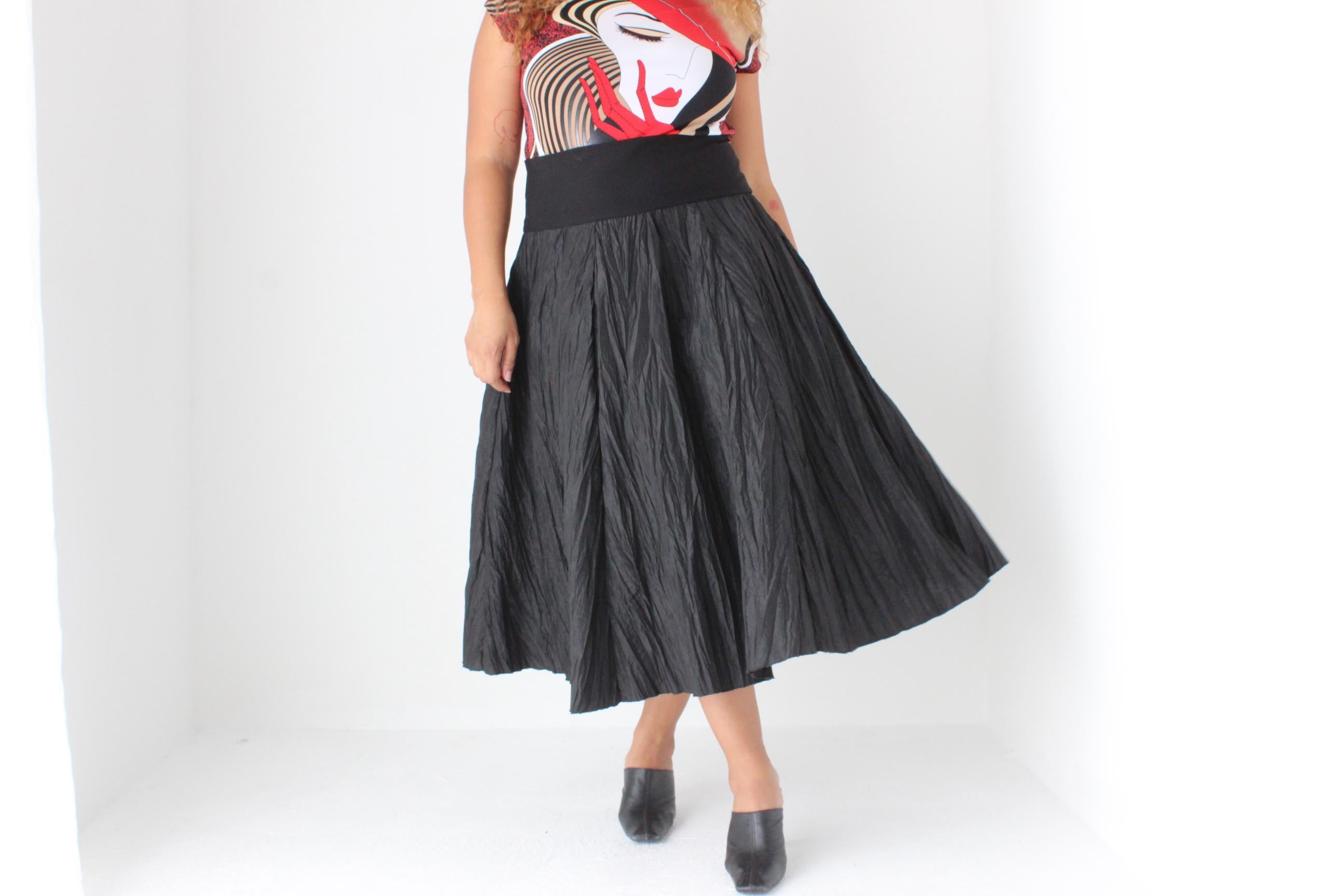 Stunning 90s Plisse Pleated Taffeta Midi Skirt