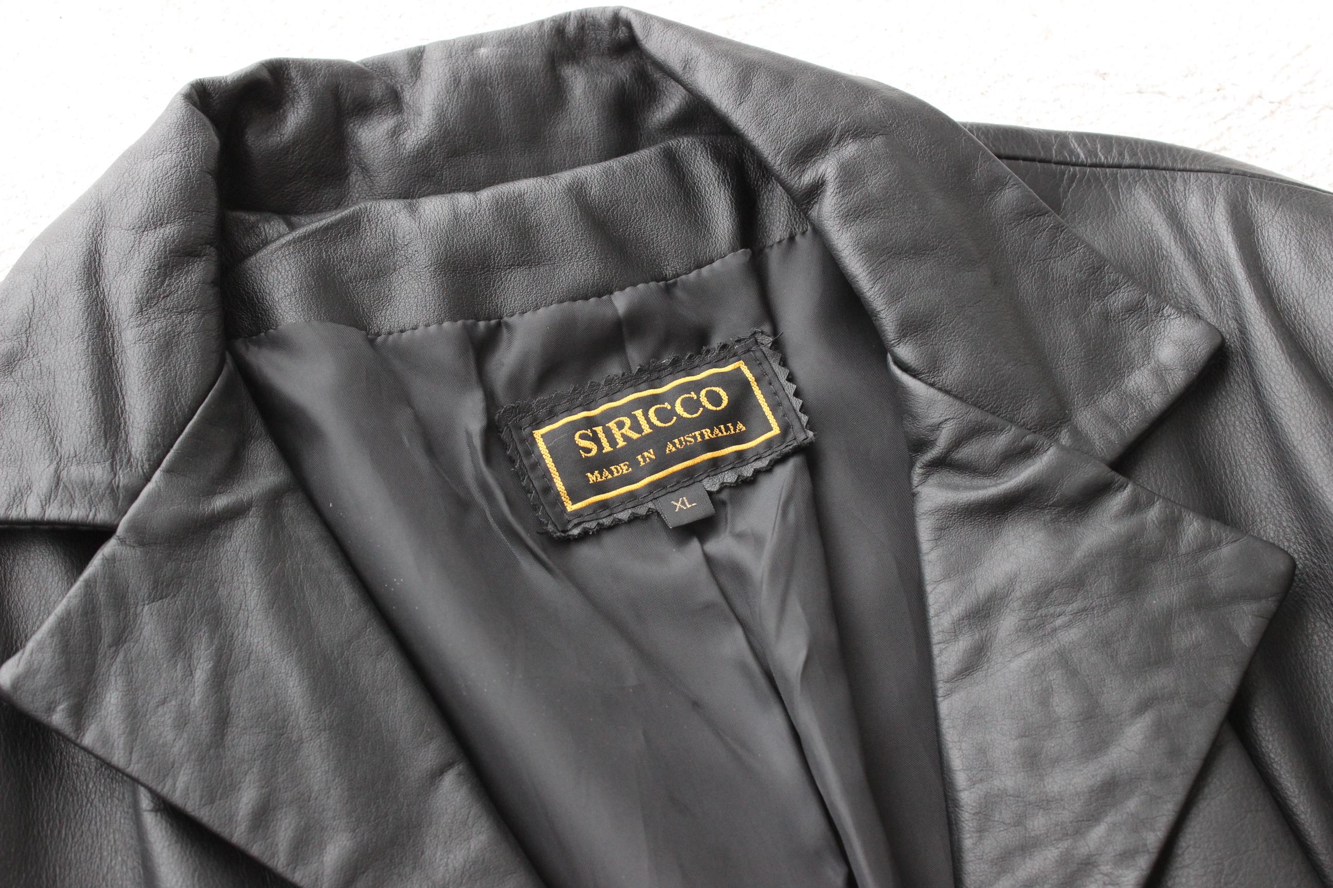 90s Minimal Black Australian Leather Button Up Coat by Siricco