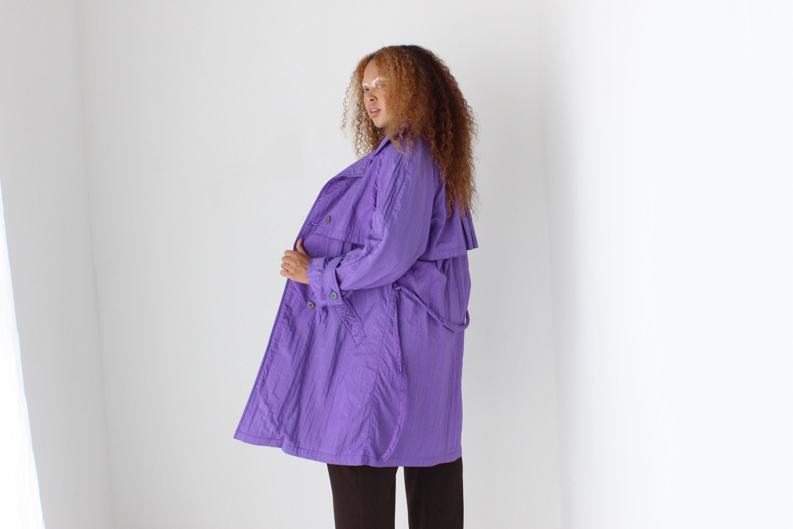 80s Purple Parachute Belted Trench Coat by Angelo Litrico