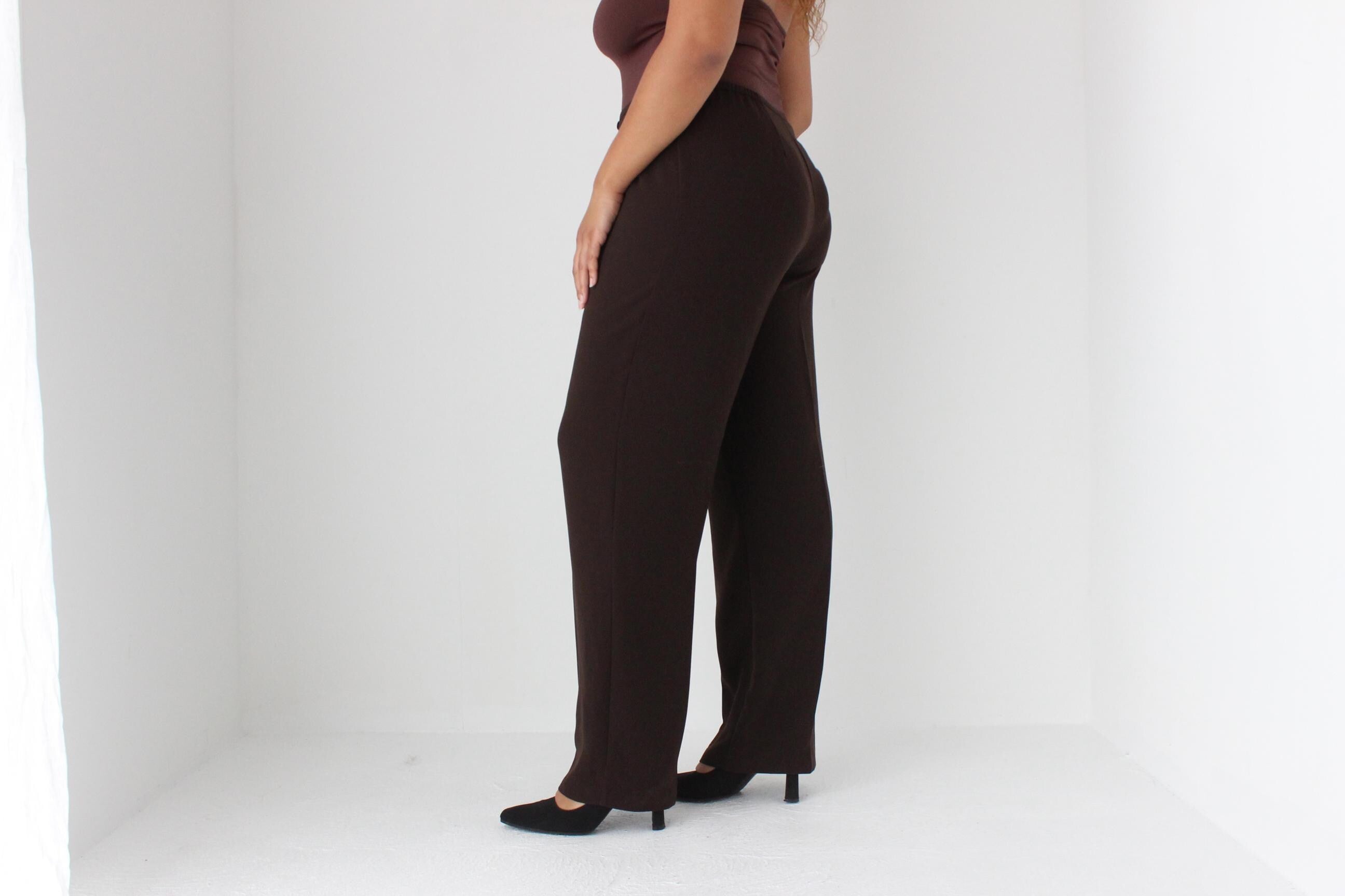 90s Minimal Chocolate Crepe Wide Leg Trousers