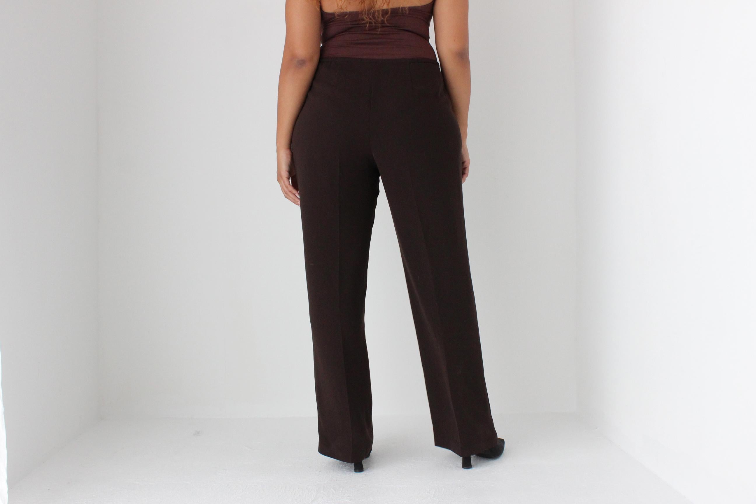 90s Minimal Chocolate Crepe Wide Leg Trousers