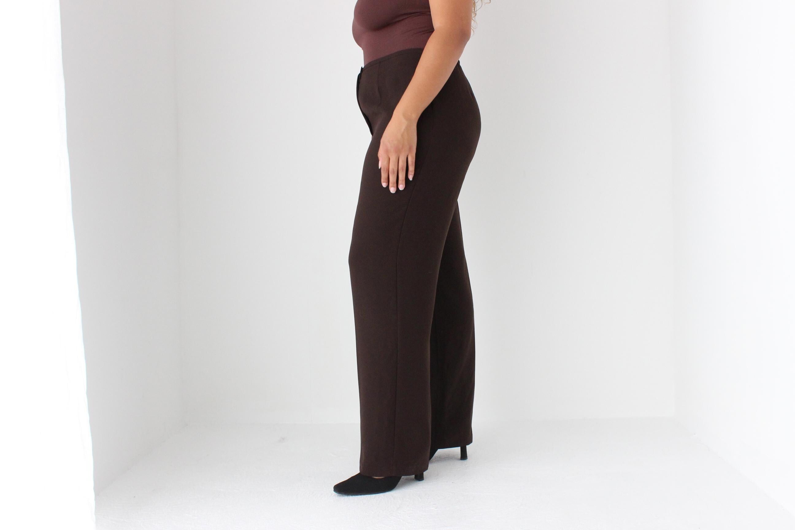 90s Minimal Chocolate Crepe Wide Leg Trousers