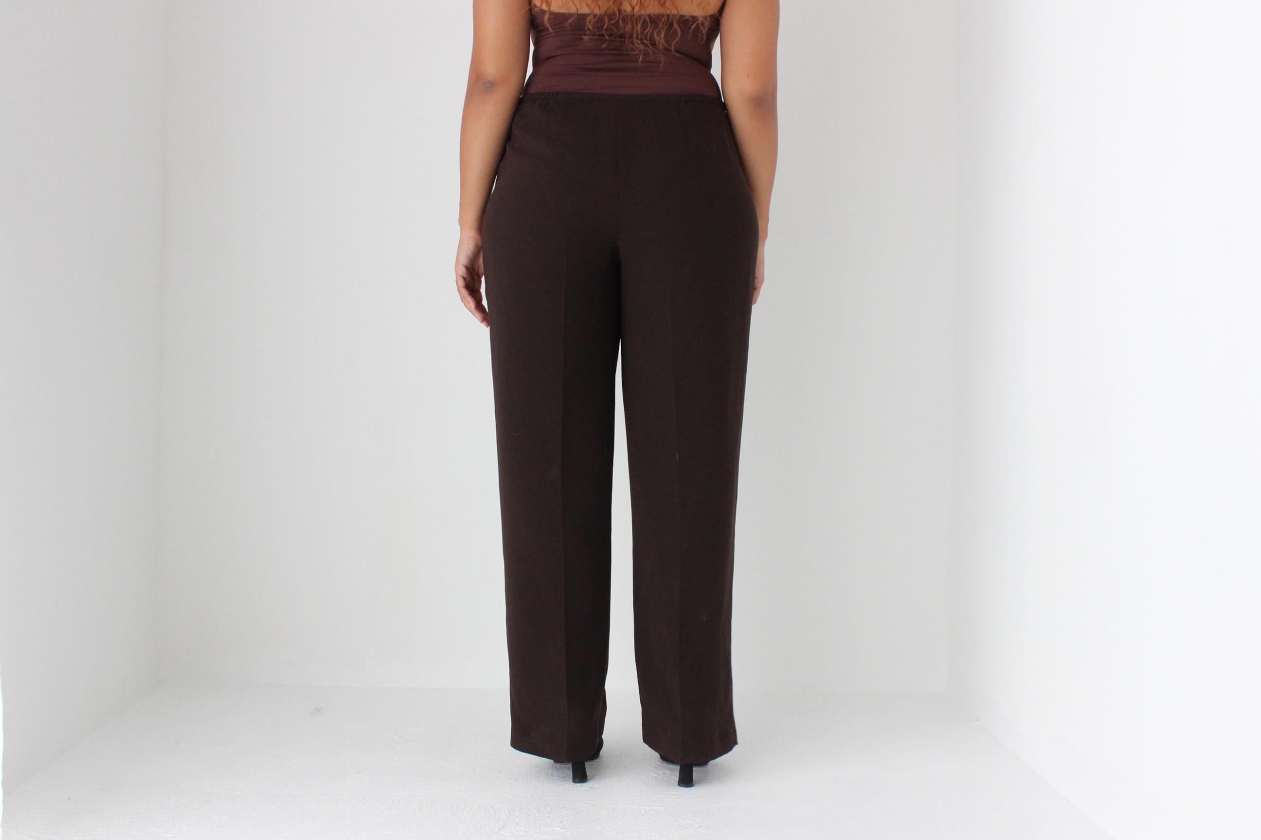 90s Minimal Chocolate Crepe Wide Leg Trousers