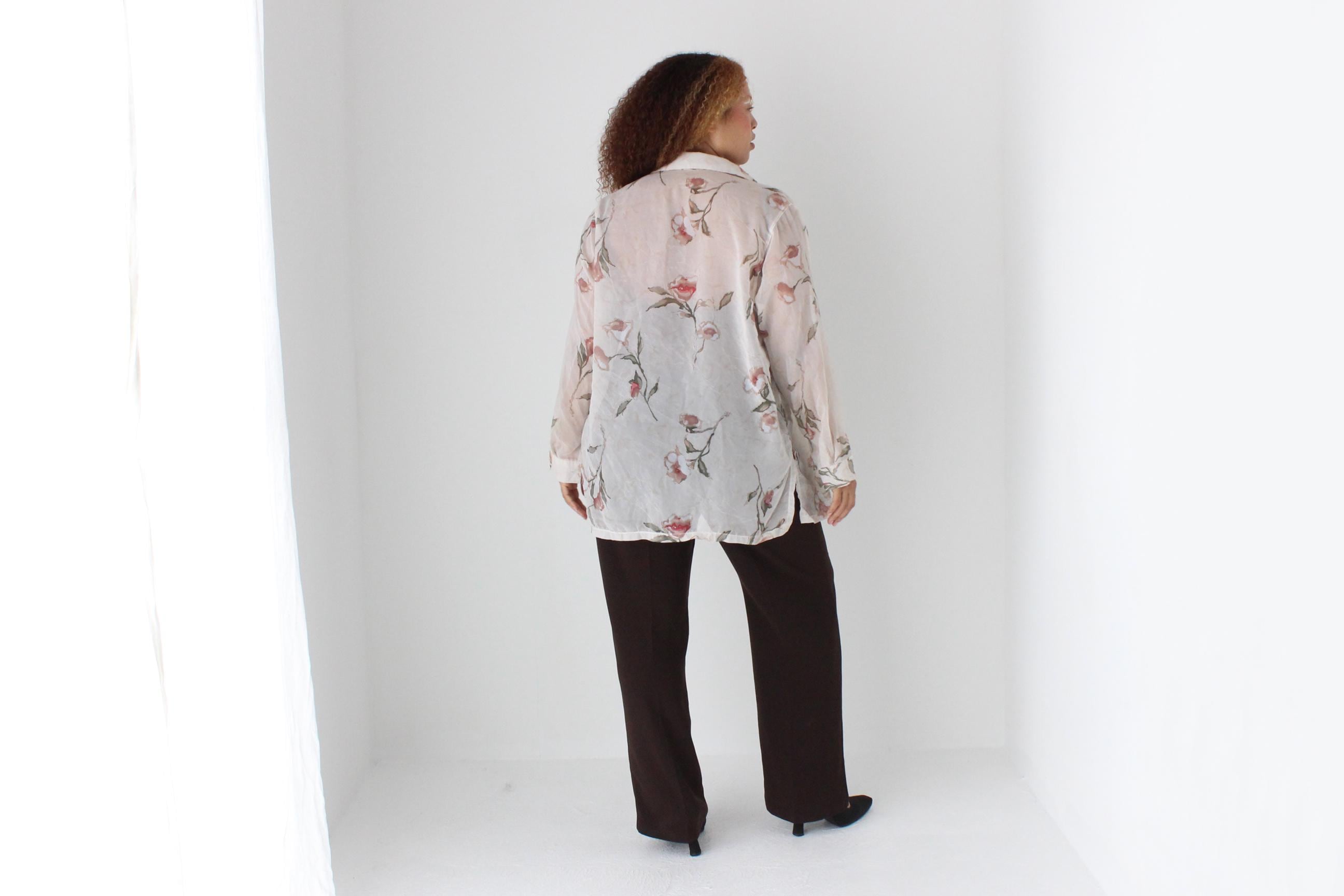 90s Pastel Floral Semi Sheer Shirt