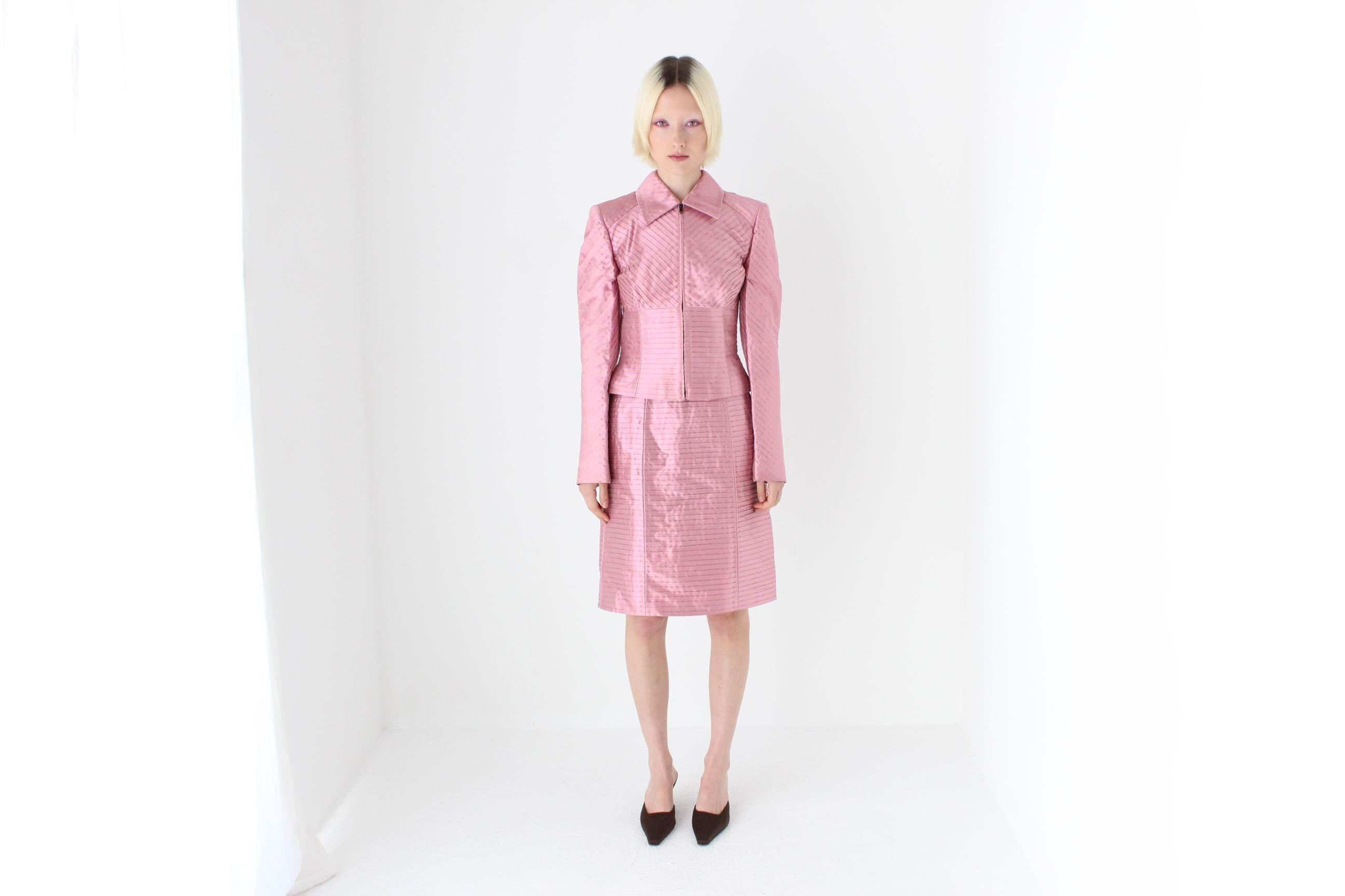 90s Italian Designer LUCA LUCA Pink Silk Two Piece Jacket & Dress Set