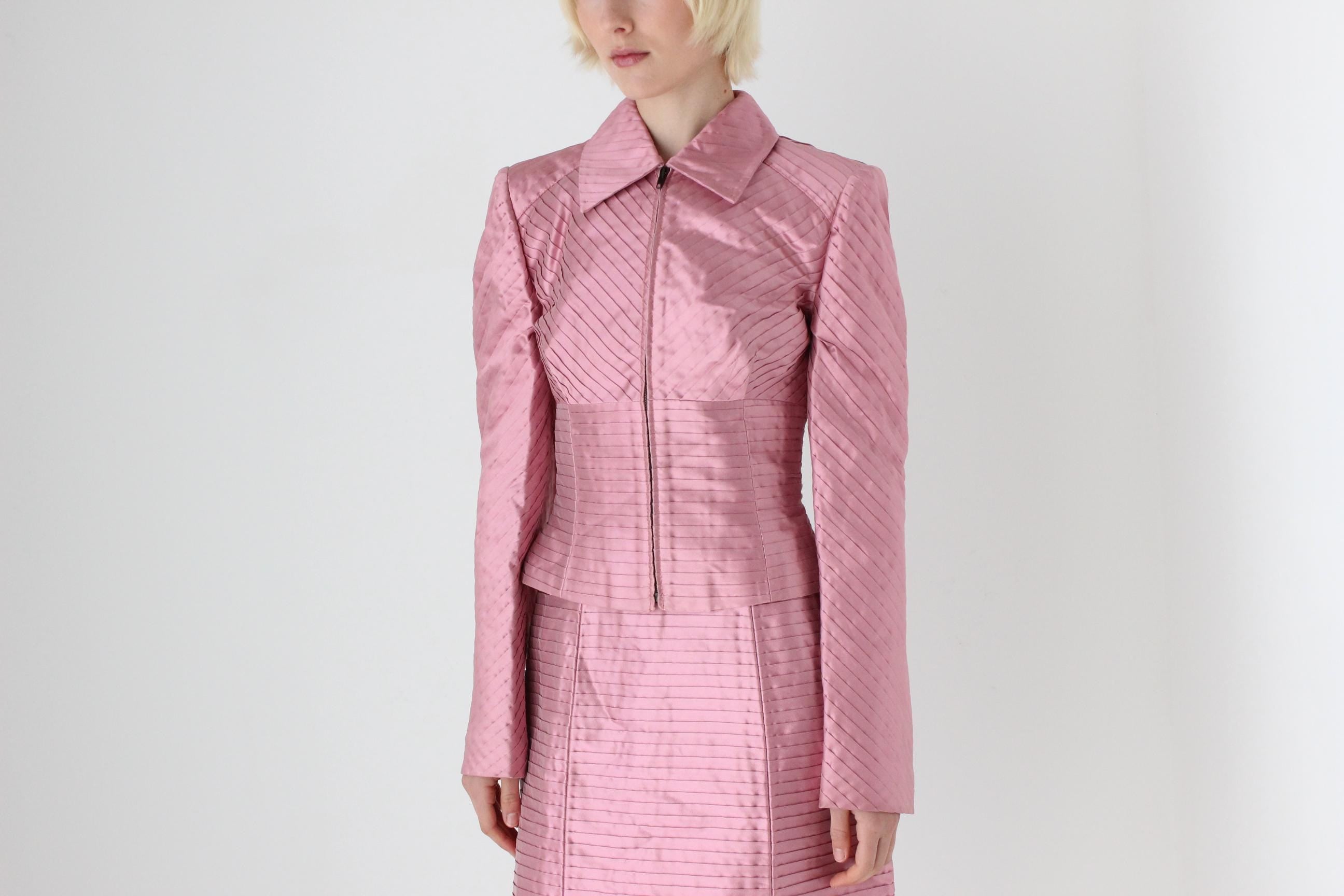 90s Italian Designer LUCA LUCA Pink Silk Two Piece Jacket & Dress Set