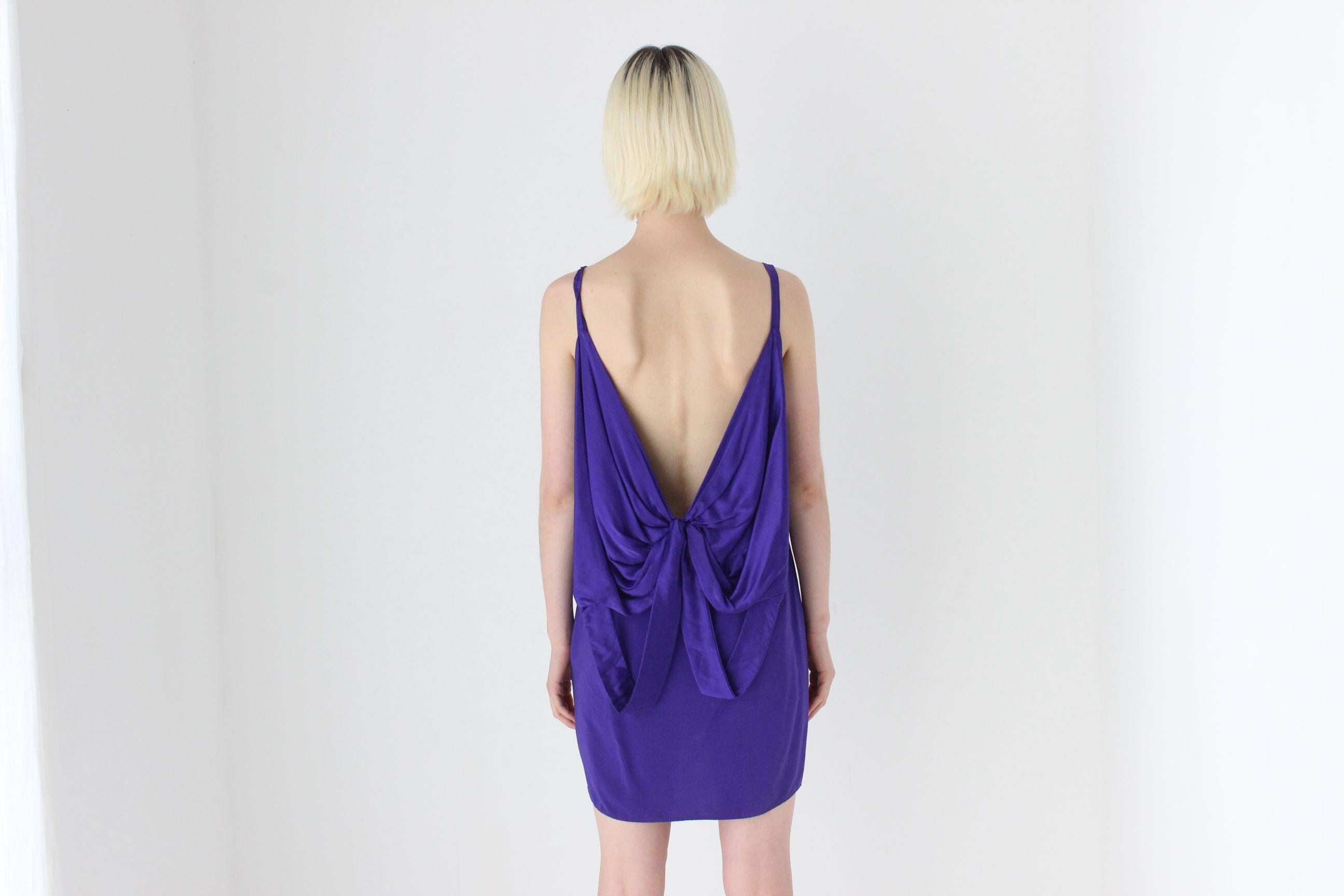 2000s Pure Silk Scoop Neck Bubble Mini Dress w/ Low Back