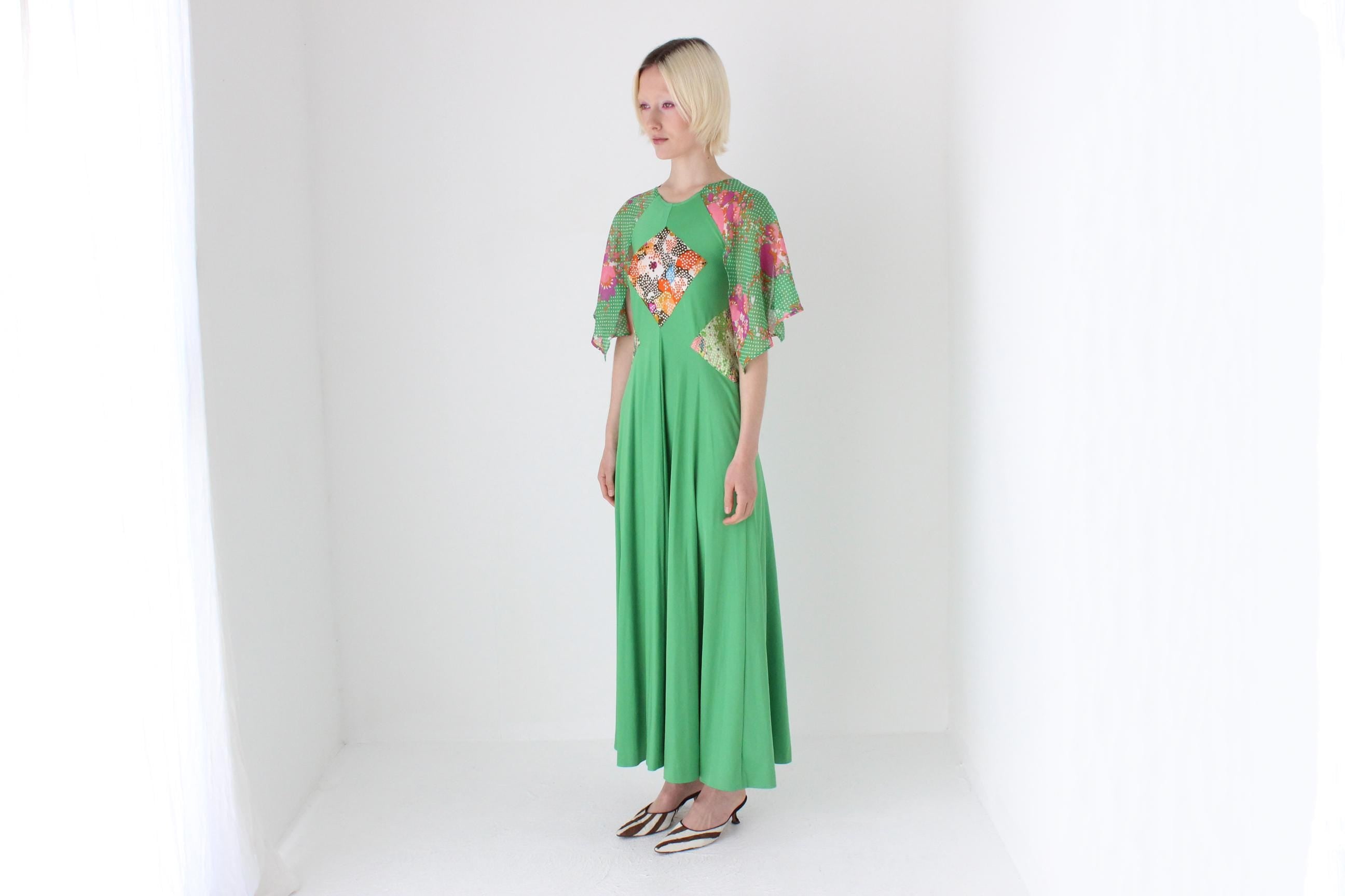 1970s French Vintage Heavenly Lime Maxi