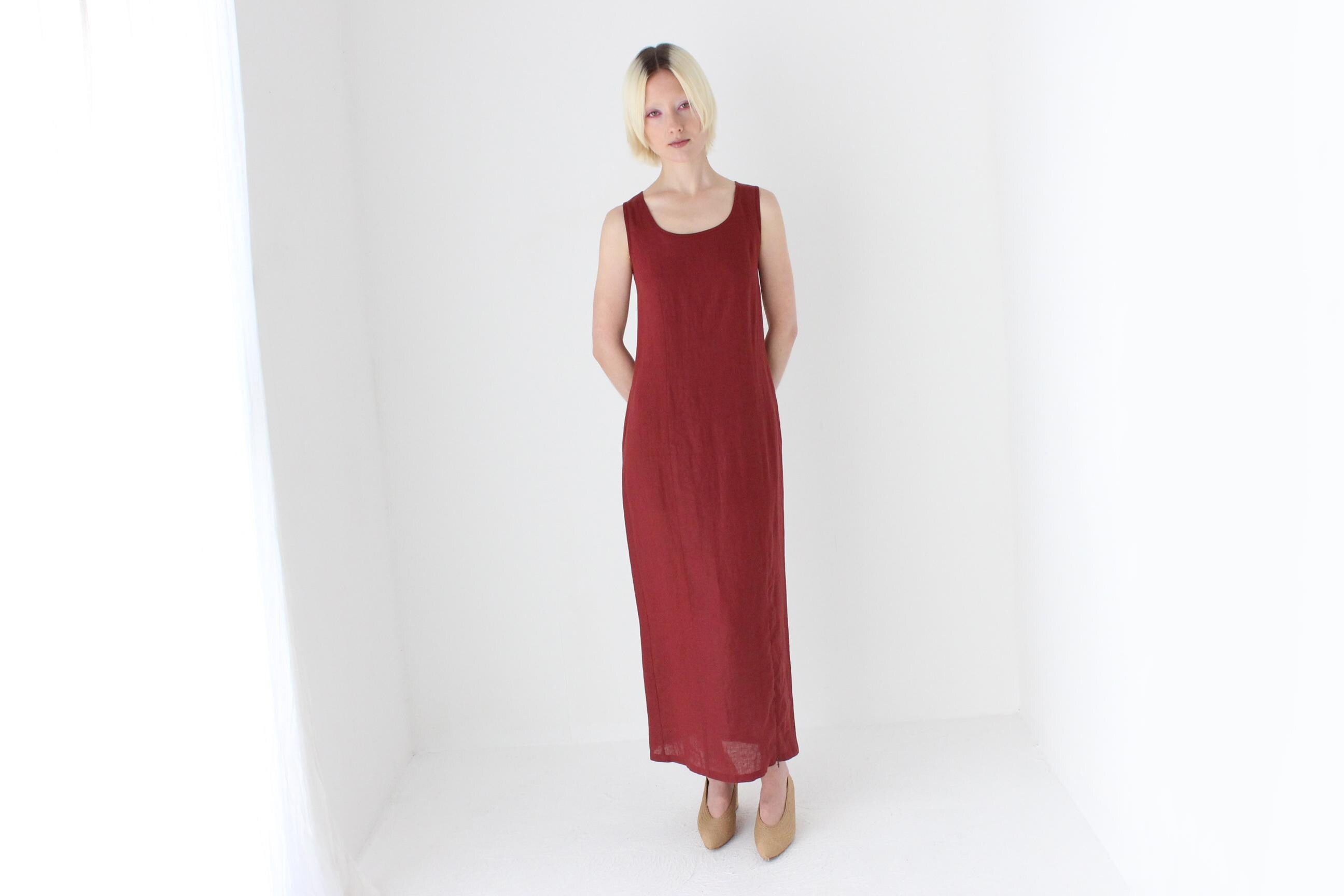 90s Italian Linen Sleeveless Column Dress