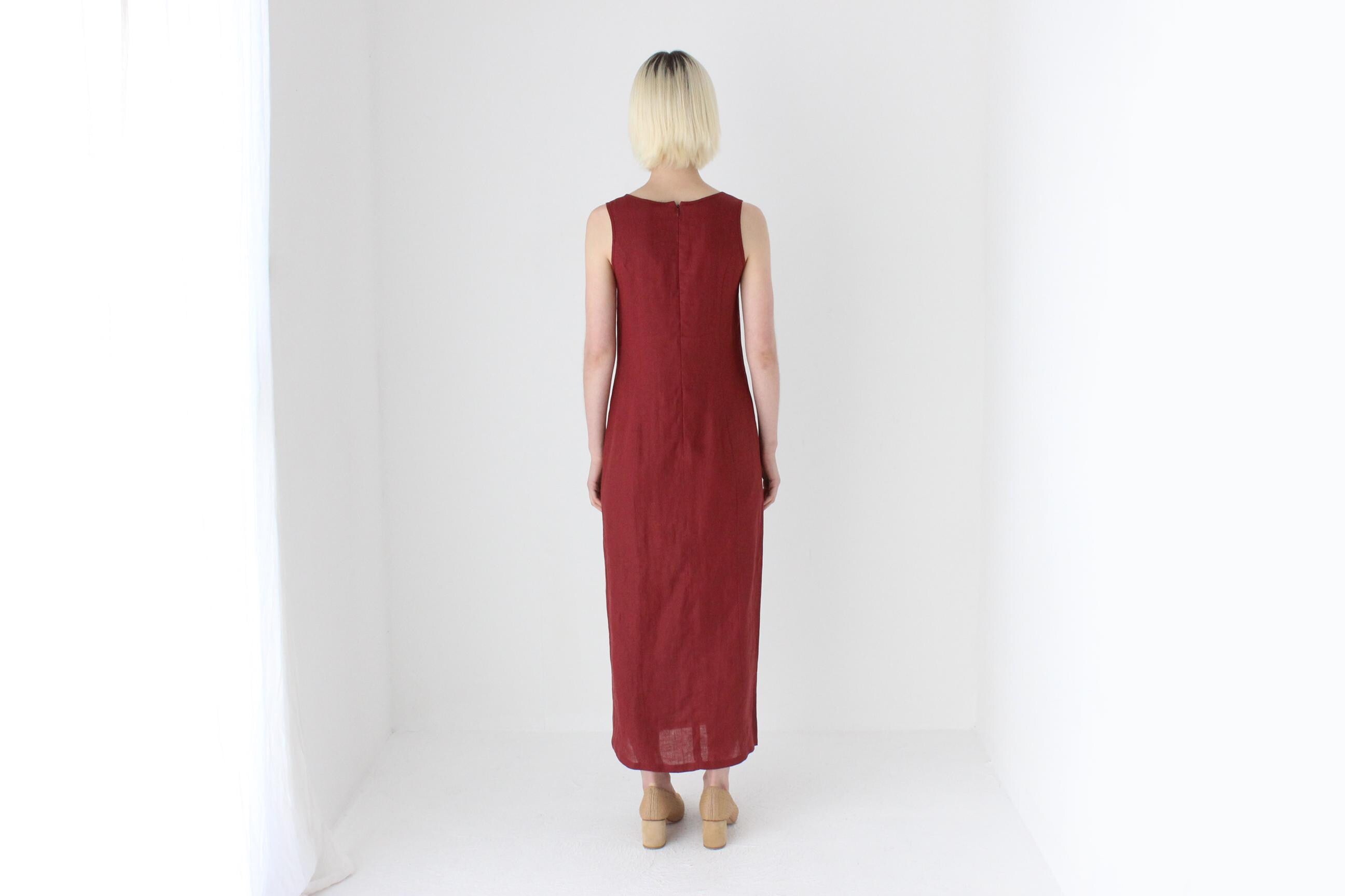 90s Italian Linen Sleeveless Column Dress