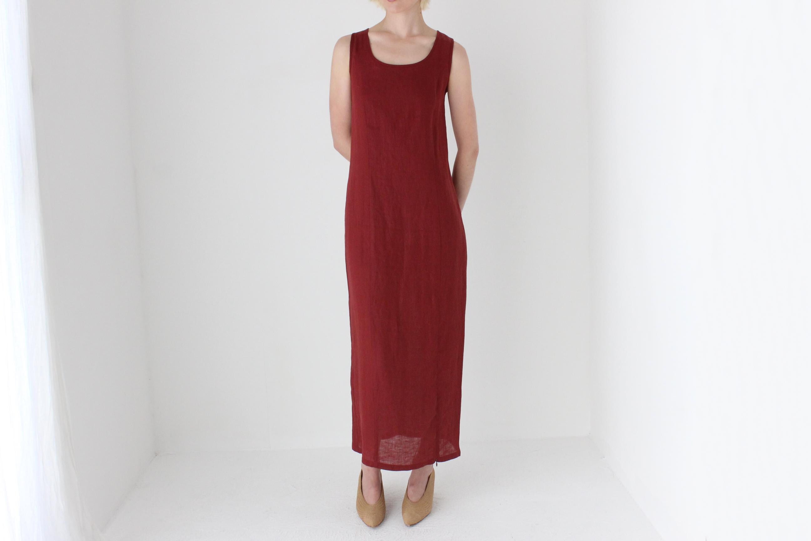 90s Italian Linen Sleeveless Column Dress