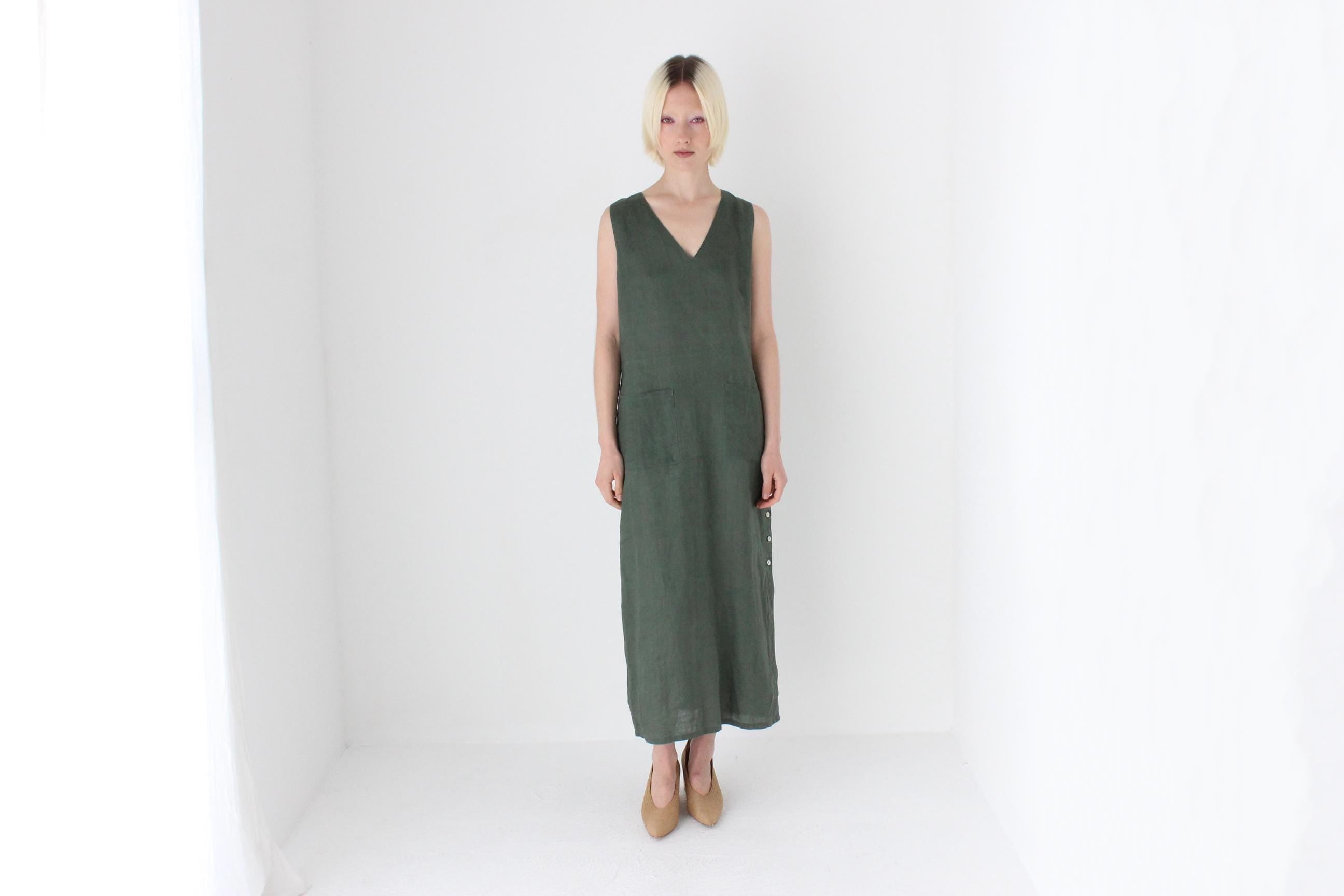 90s Italian Linen Simple Relaxed Column Dress