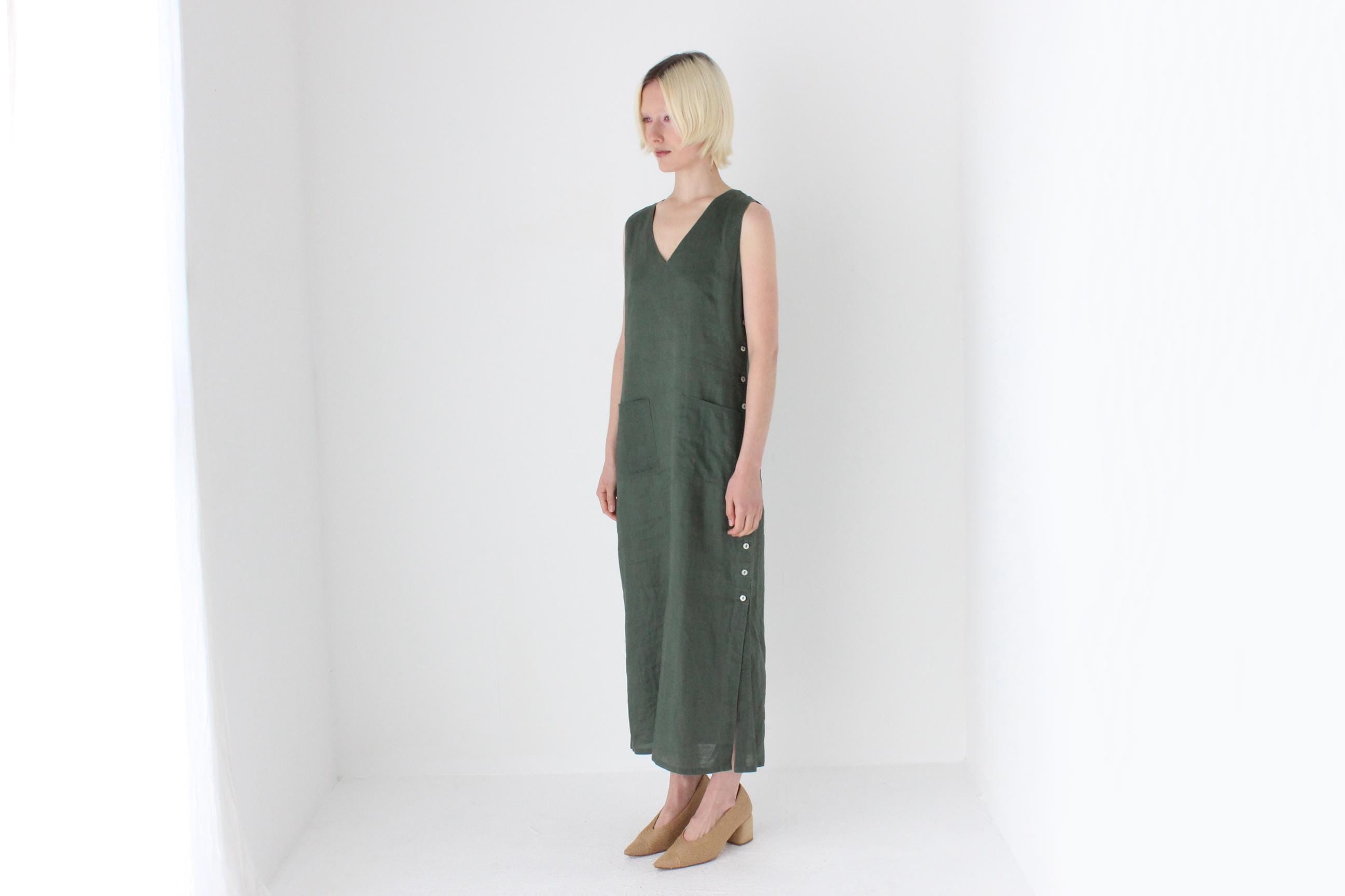 90s Italian Linen Simple Relaxed Column Dress