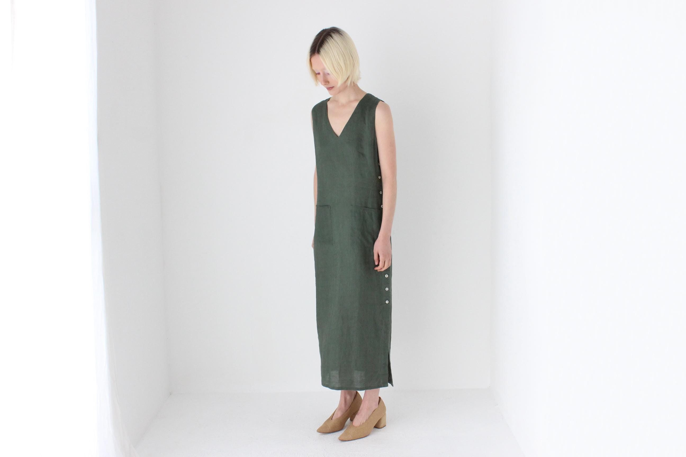 90s Italian Linen Simple Relaxed Column Dress