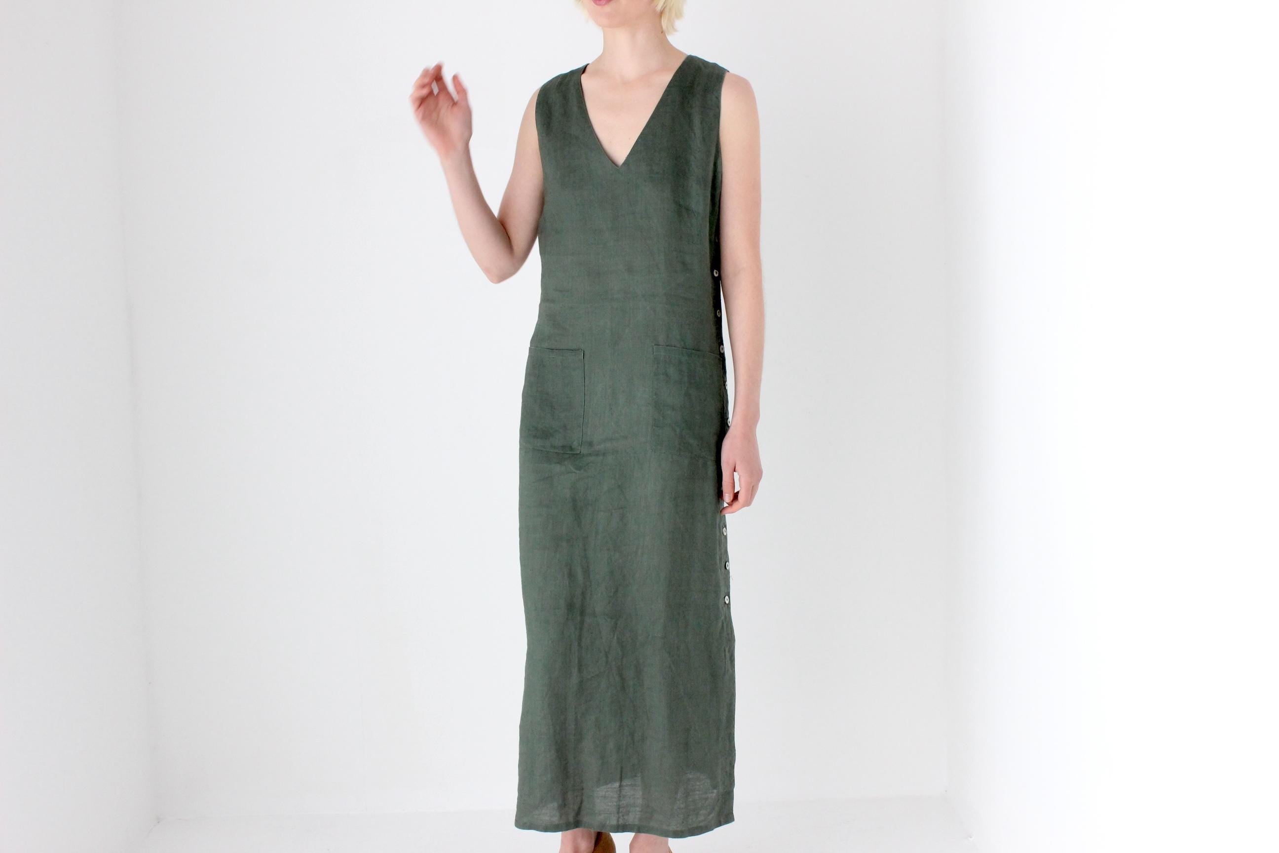 90s Italian Linen Simple Relaxed Column Dress