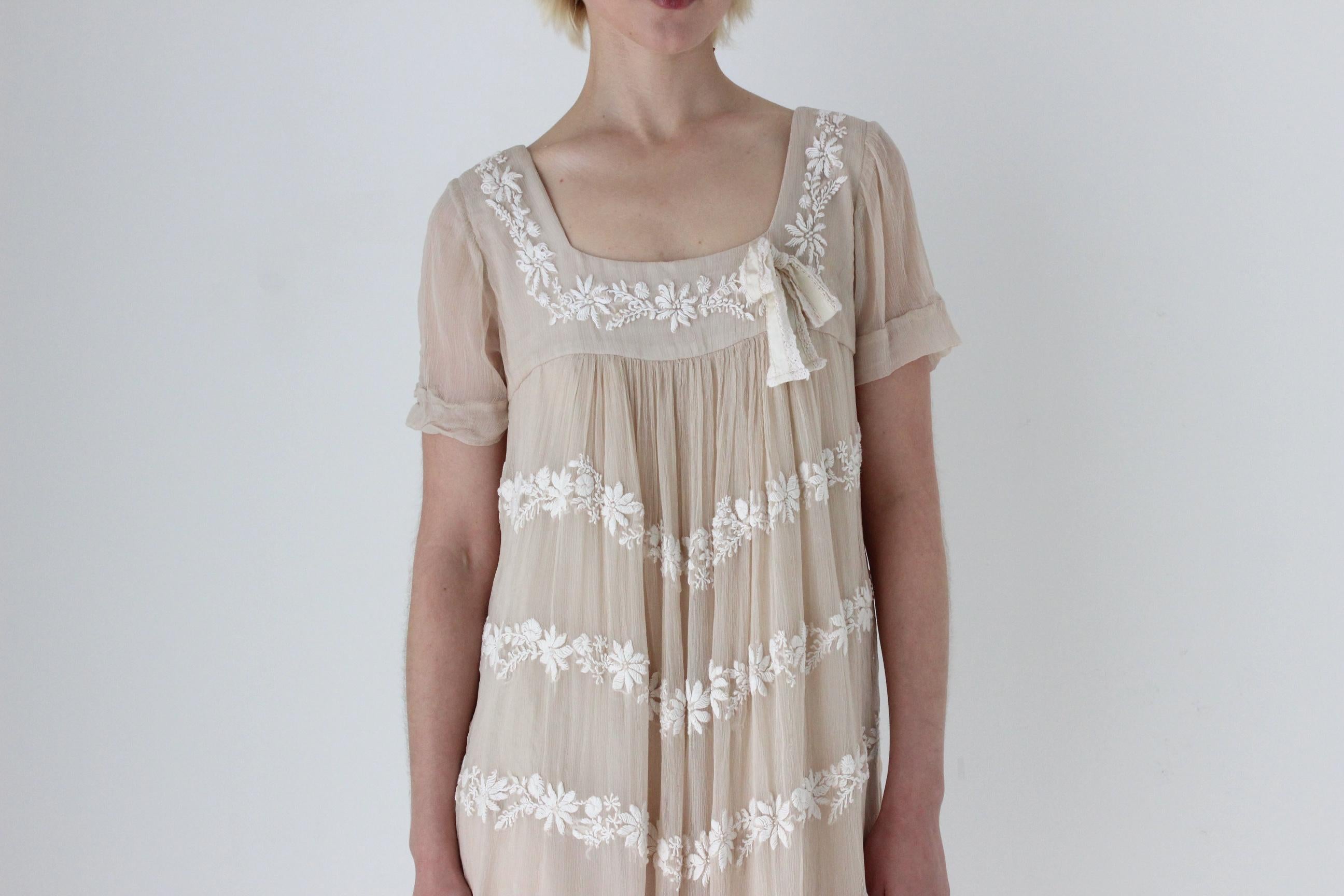 2000s Pure Silk Embroidered Babydoll Smock