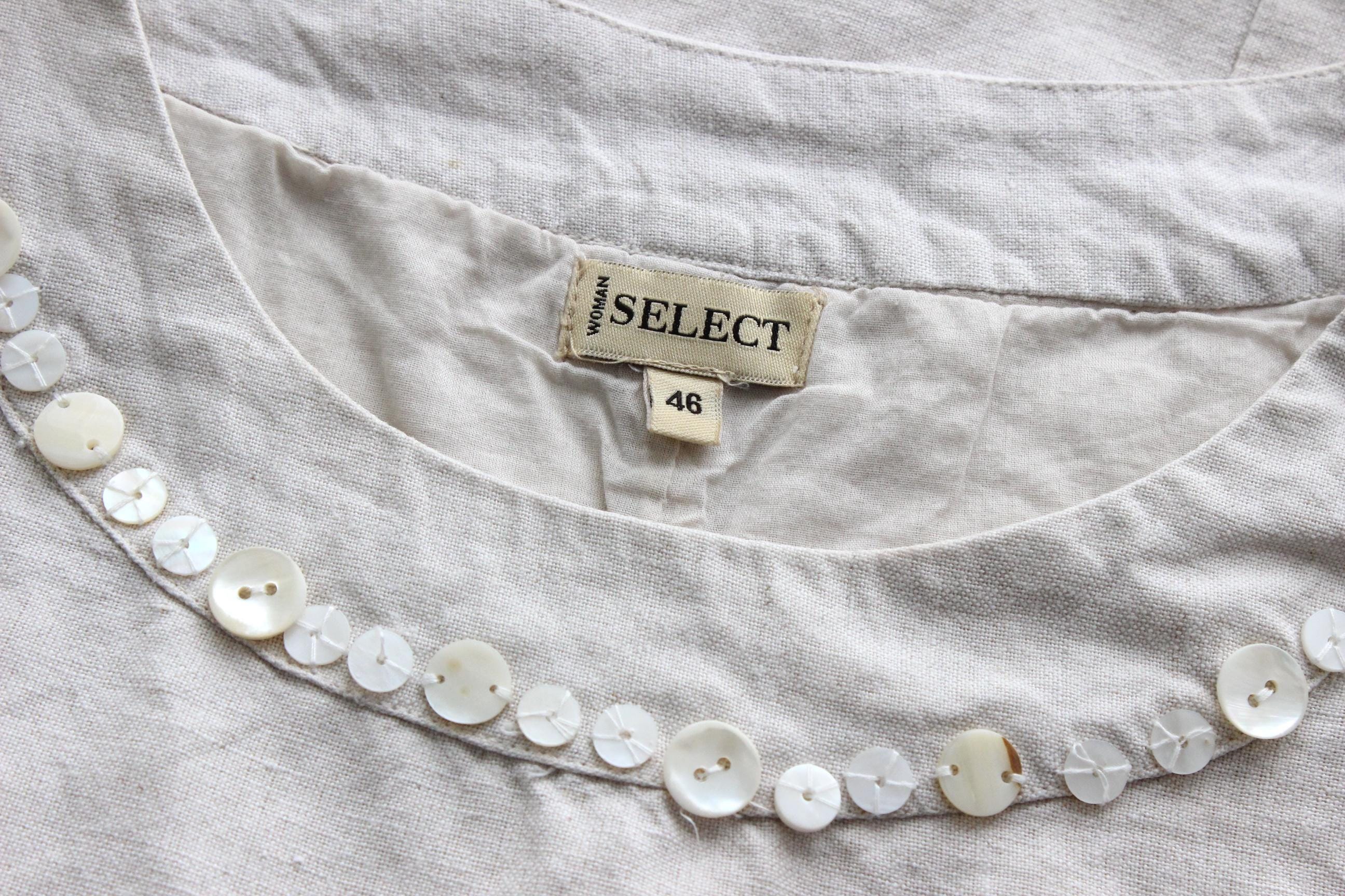 90s Italian Linen Cutwork Smock w/ Button Detailing