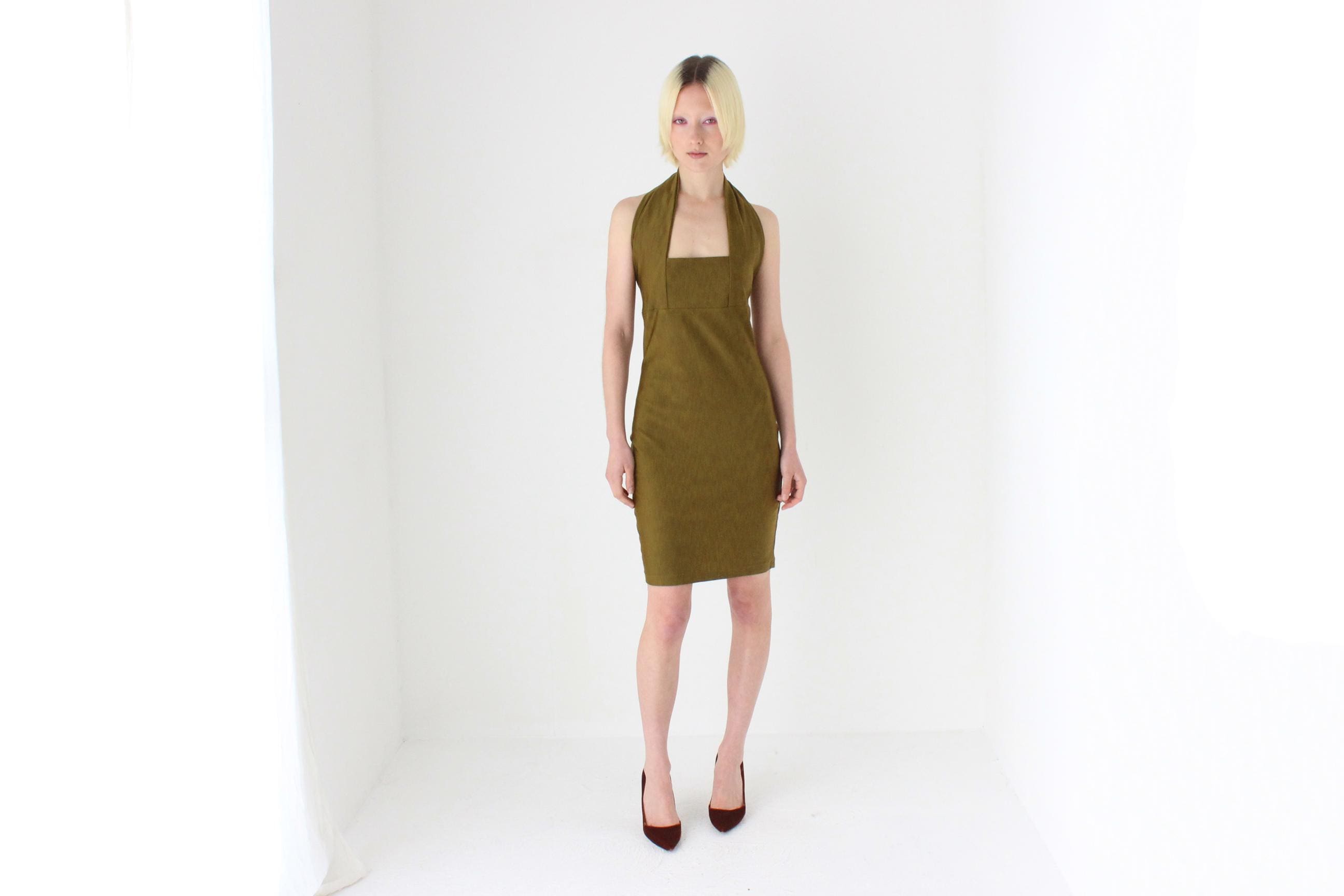 Sexiest 80s Italian Designer Emanuela Beghelli Olive Lycra Dress