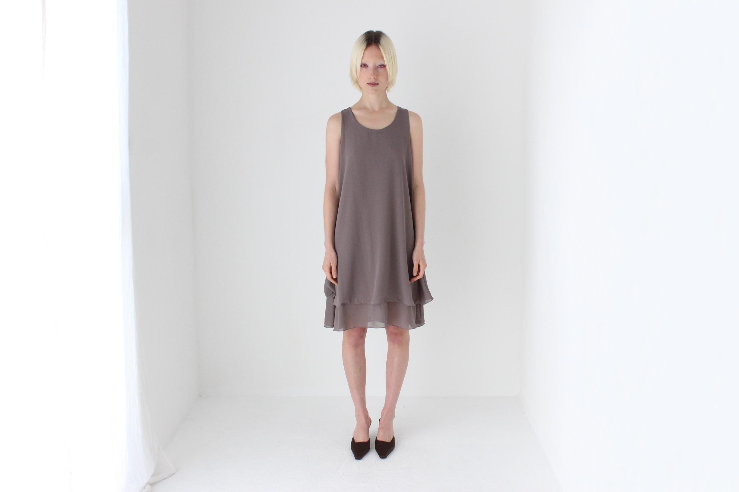 90s Simple Layered Grey Relaxed Trapeze Dress