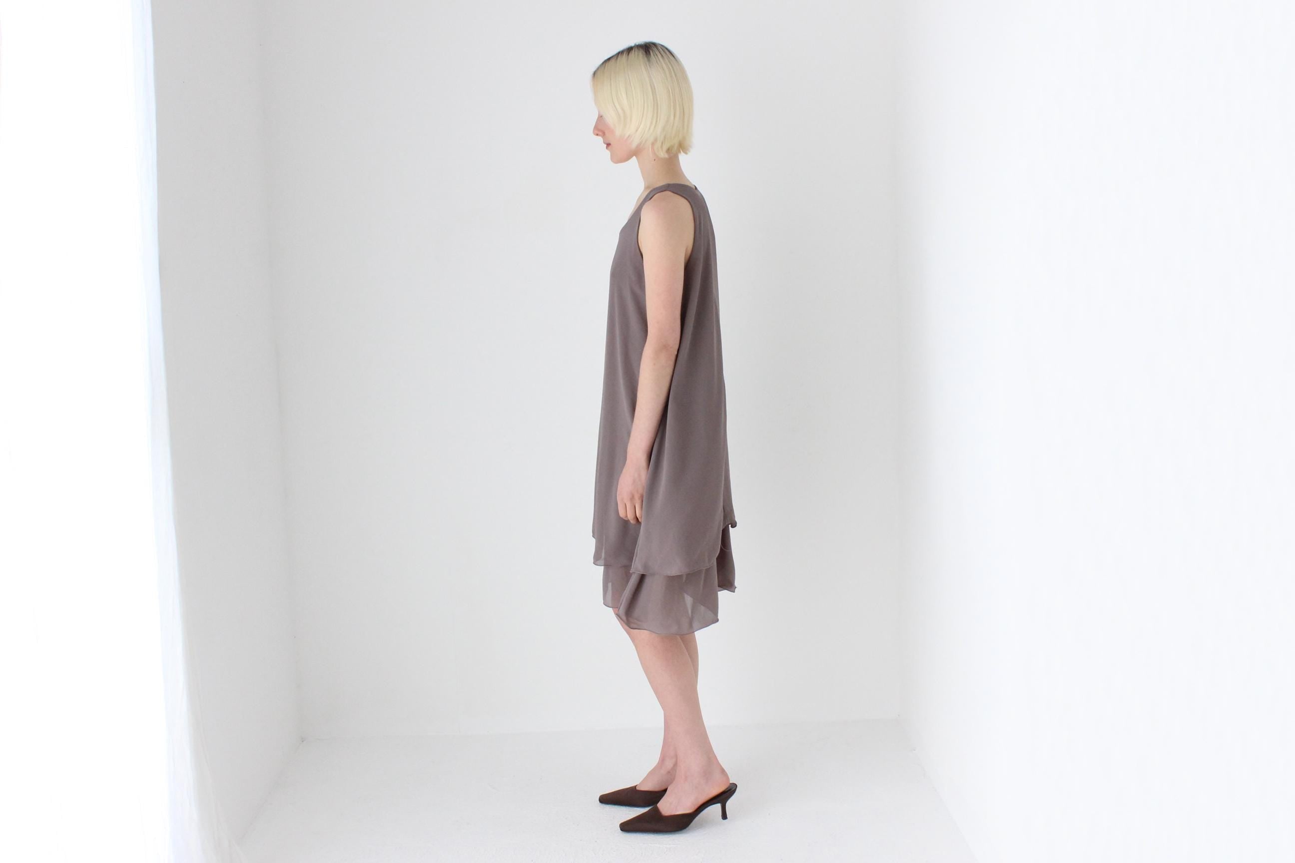 90s Simple Layered Grey Relaxed Trapeze Dress