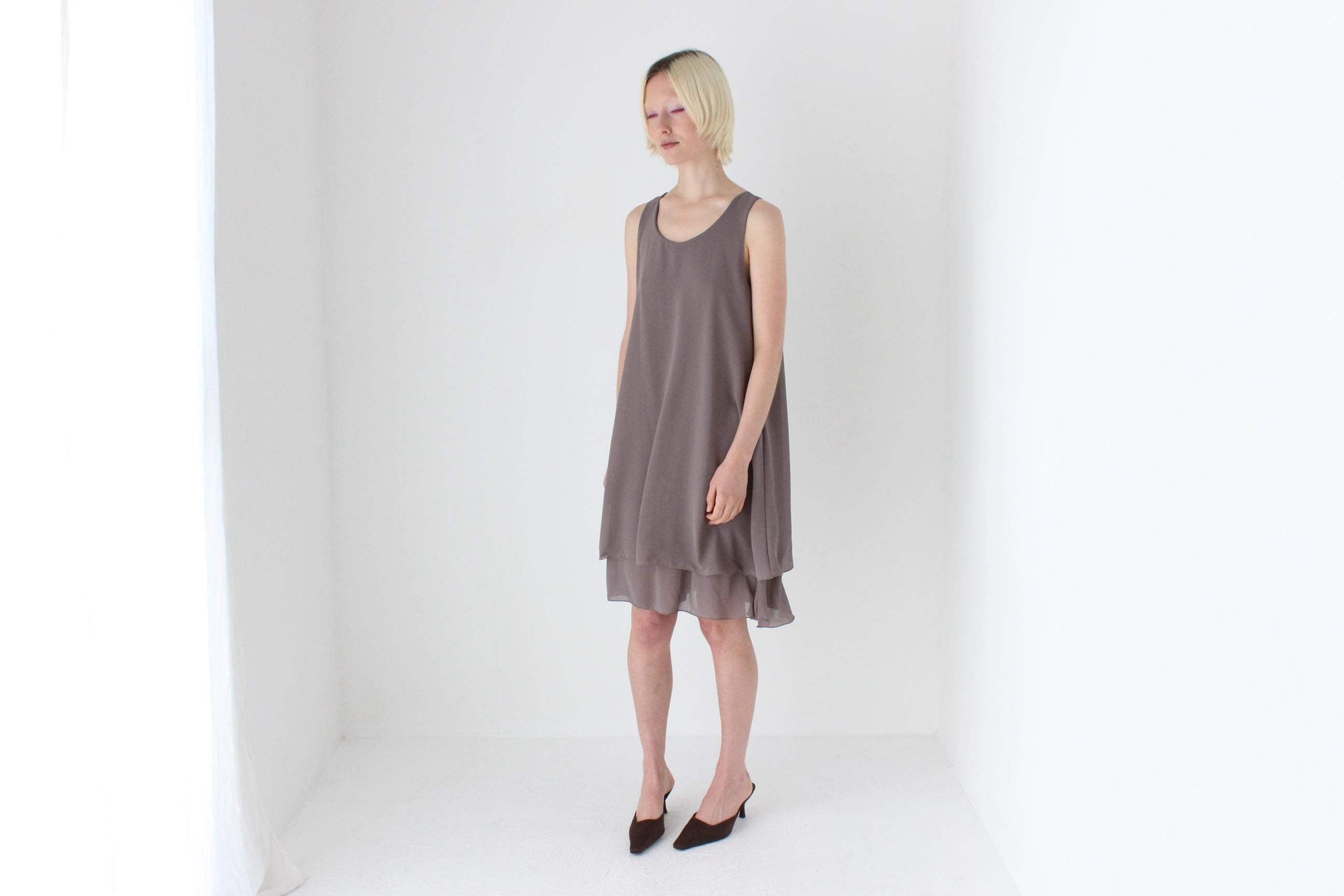 90s Simple Layered Grey Relaxed Trapeze Dress