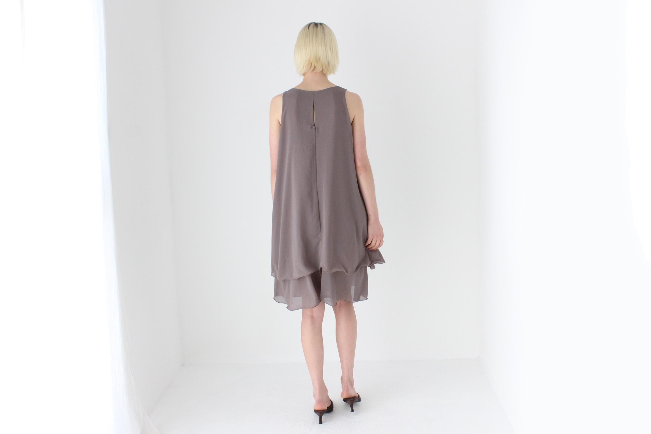 90s Simple Layered Grey Relaxed Trapeze Dress