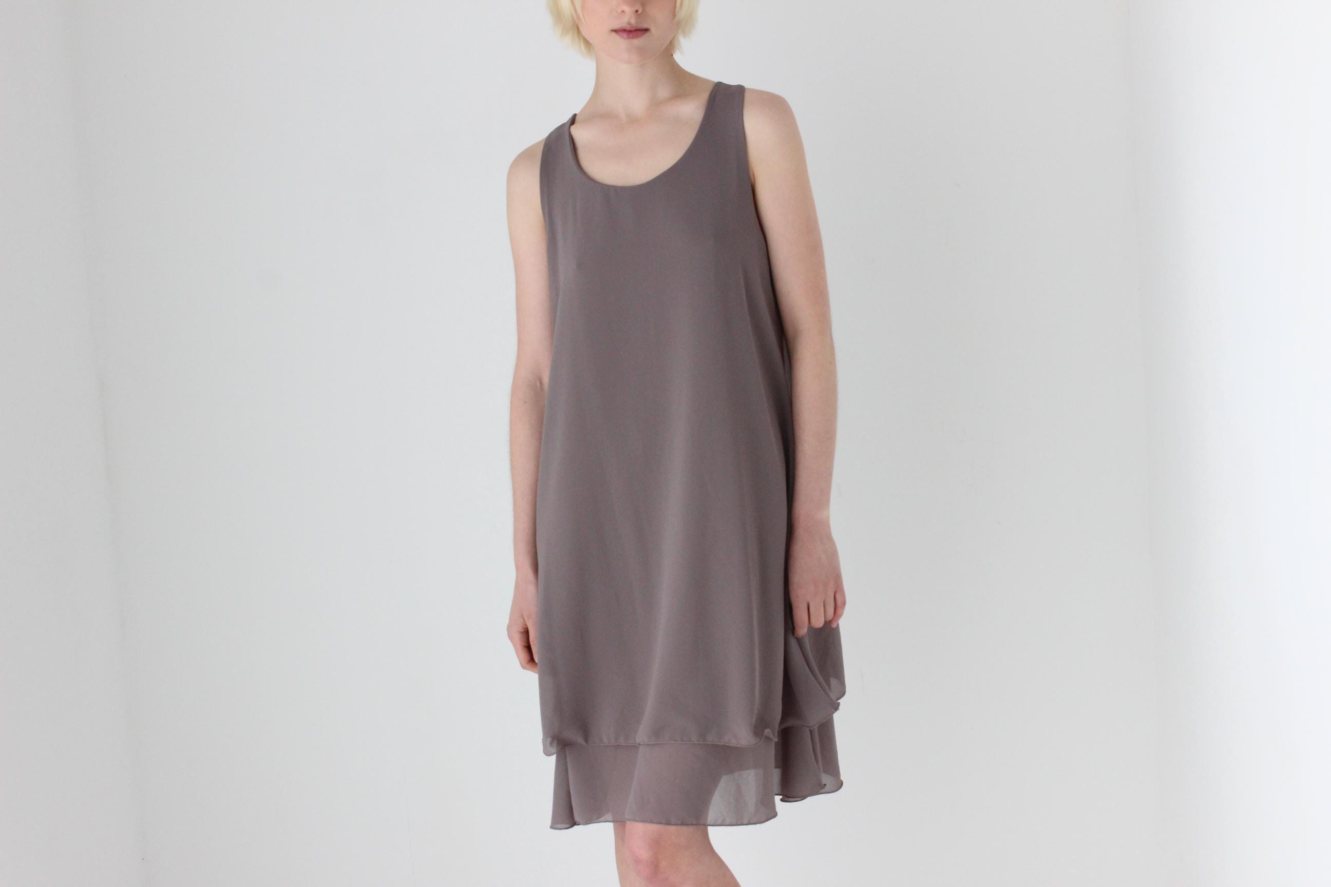 90s Simple Layered Grey Relaxed Trapeze Dress