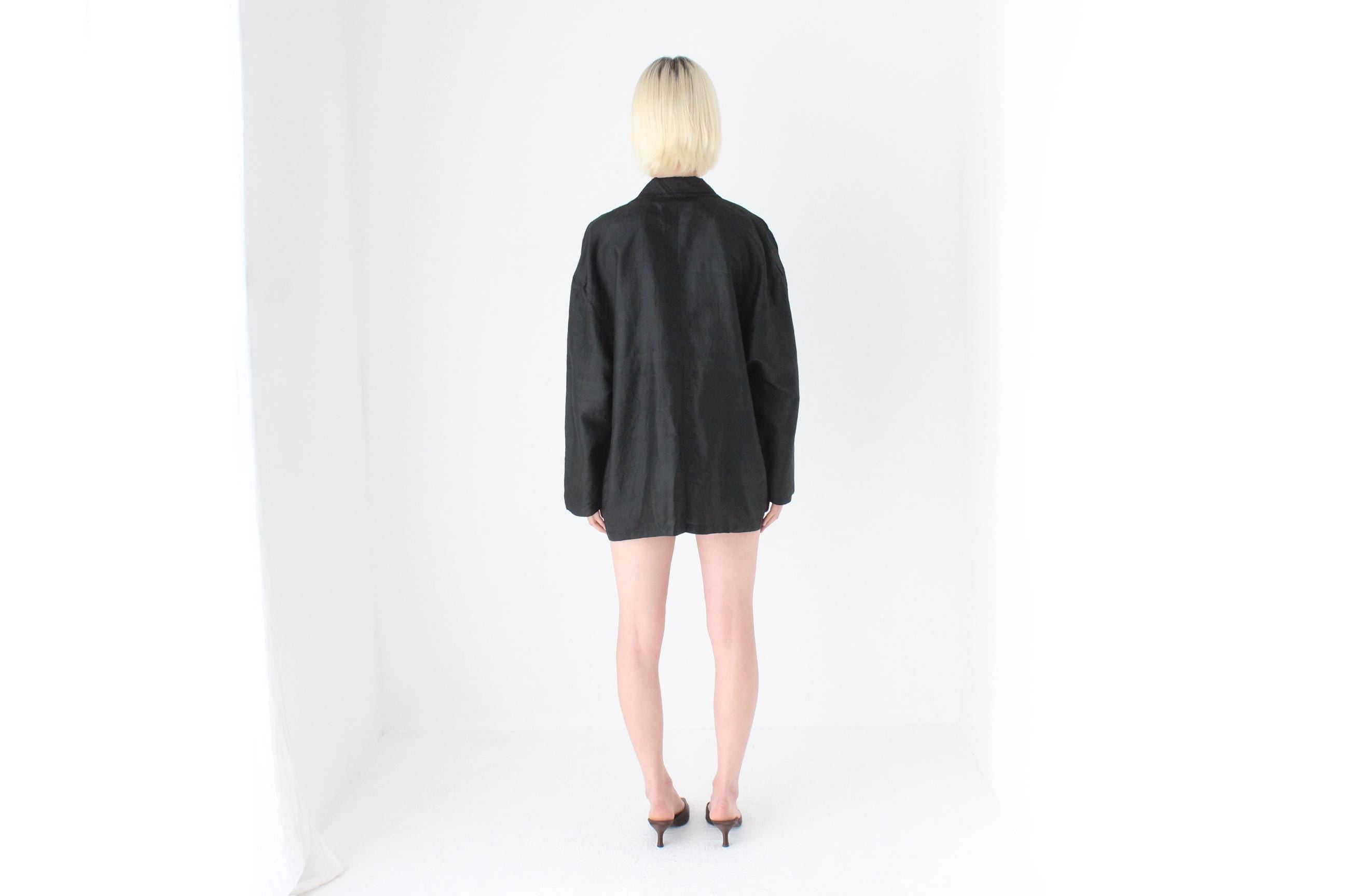 80s Raw Silk Boxy Black Suit Blazer / Cocoon Mini Dress