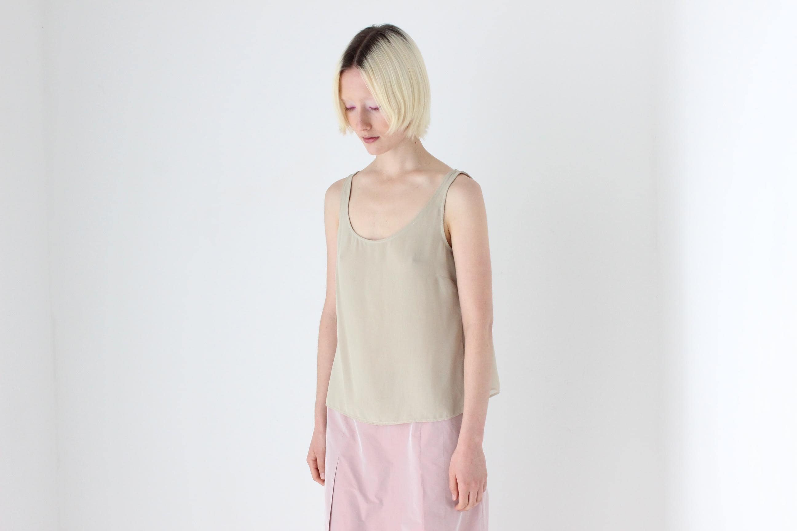 90s Relaxed, Neutral Floaty Layered Tank Top