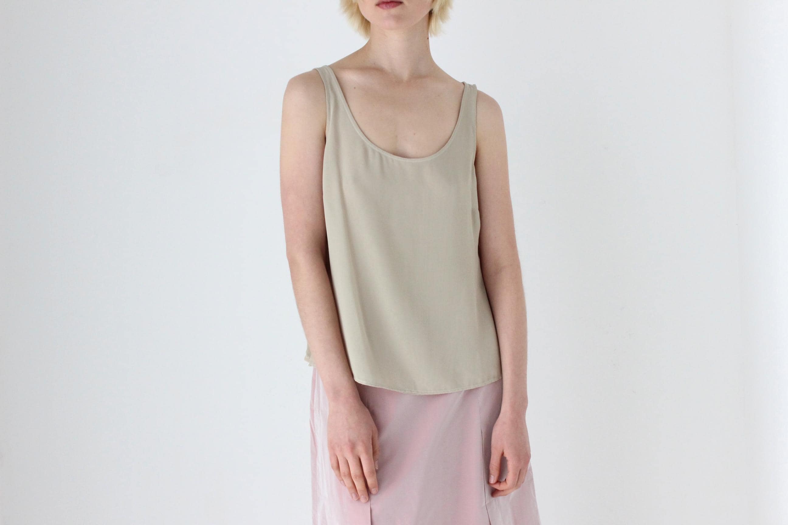 90s Relaxed, Neutral Floaty Layered Tank Top