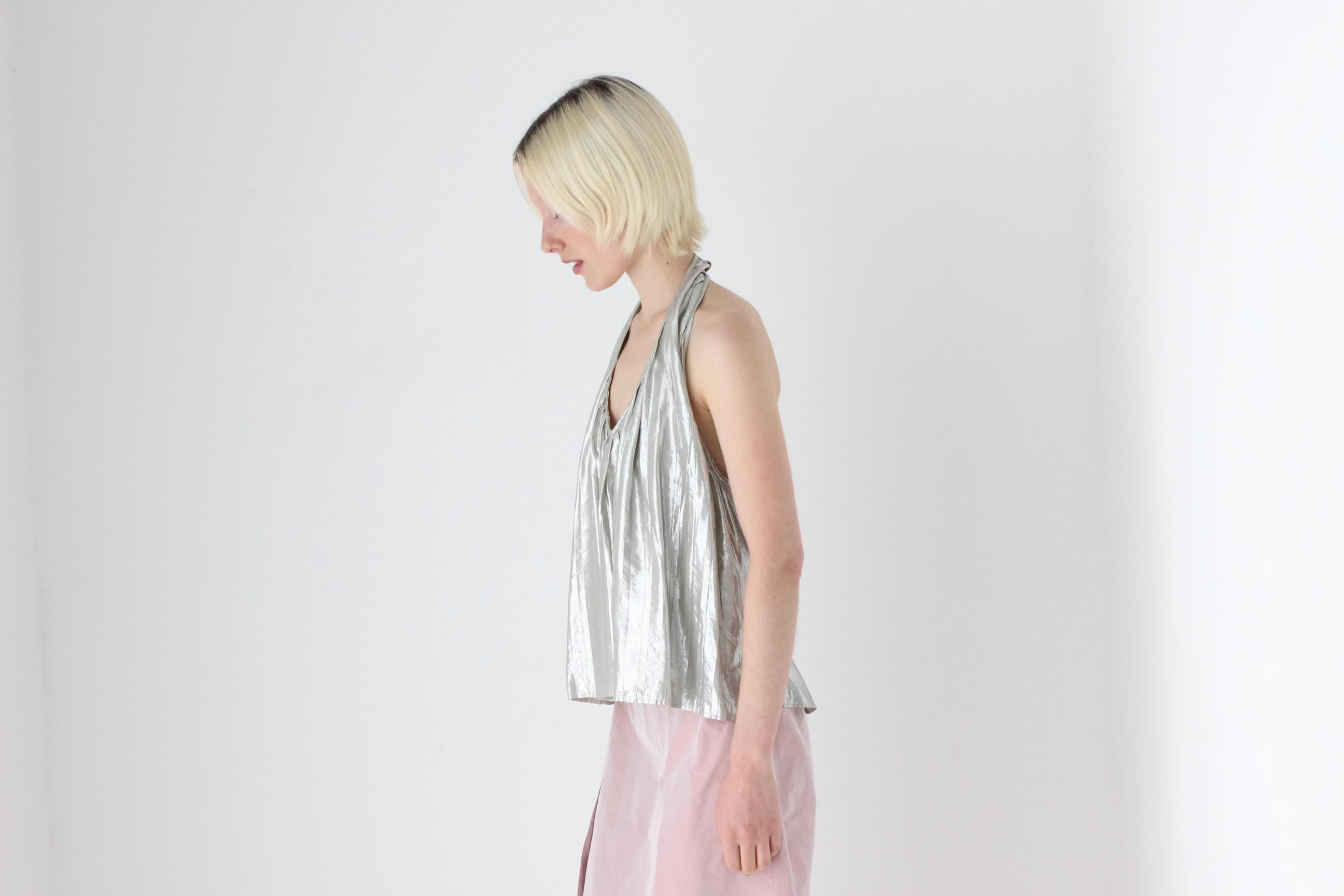 70s Metallic Foil Italian Disco Halter Top by Azner Reli