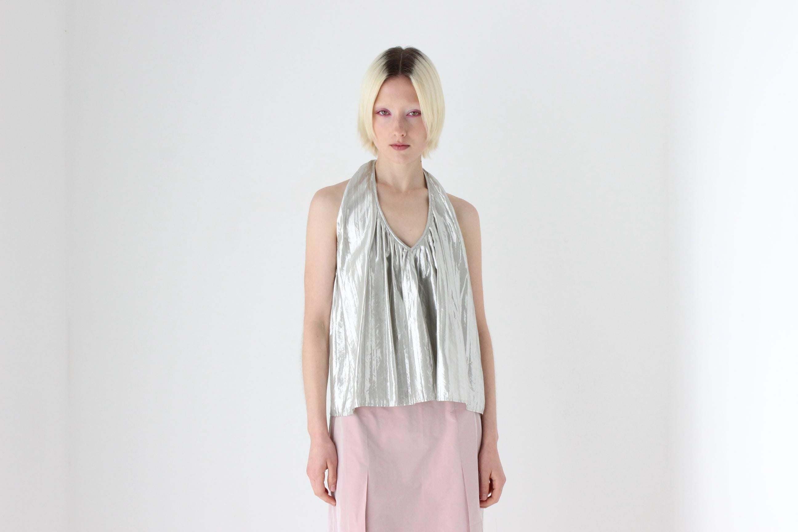 70s Metallic Foil Italian Disco Halter Top by Azner Reli