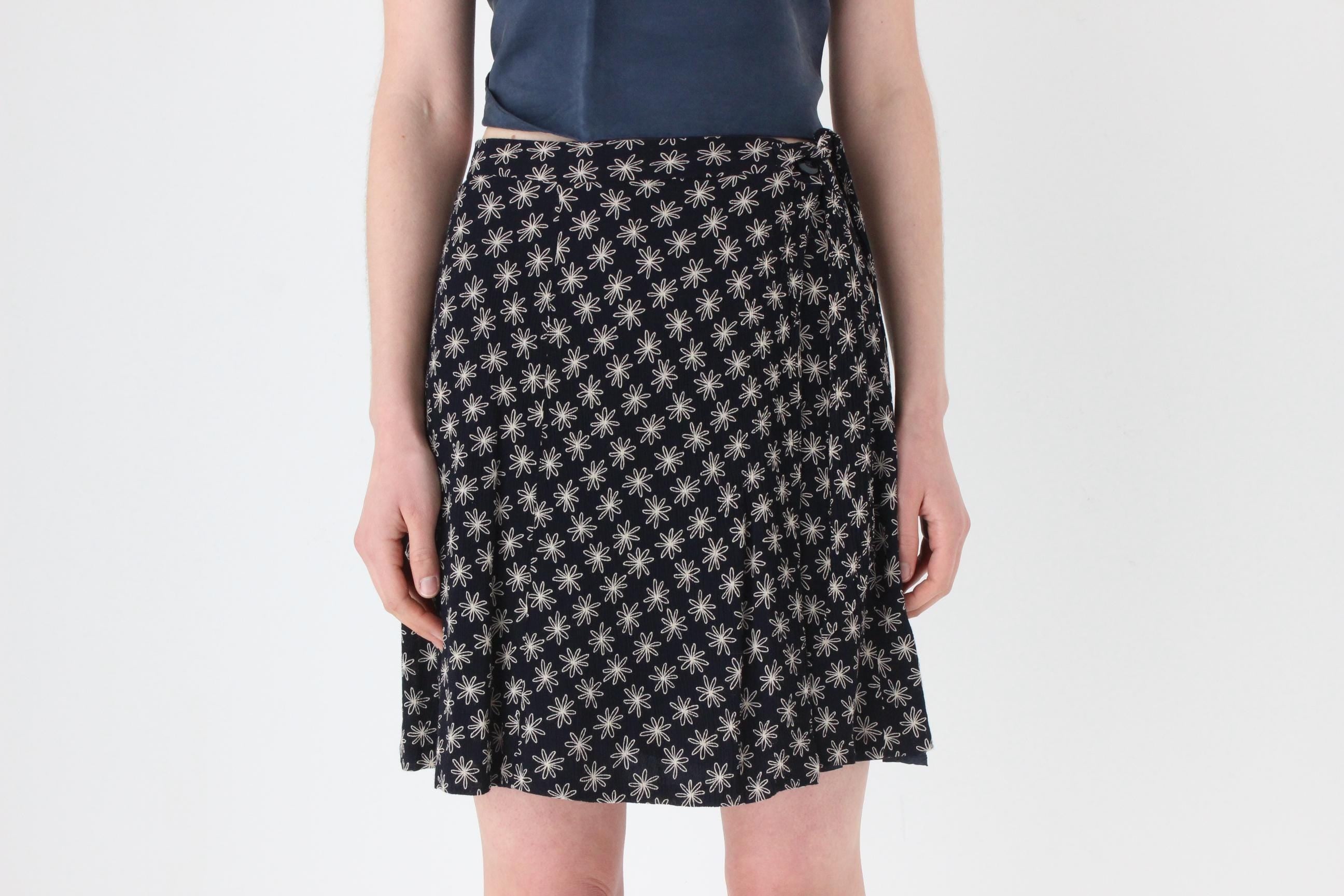 90s Floral Rayon Tie Up Wrap Mini Skirt