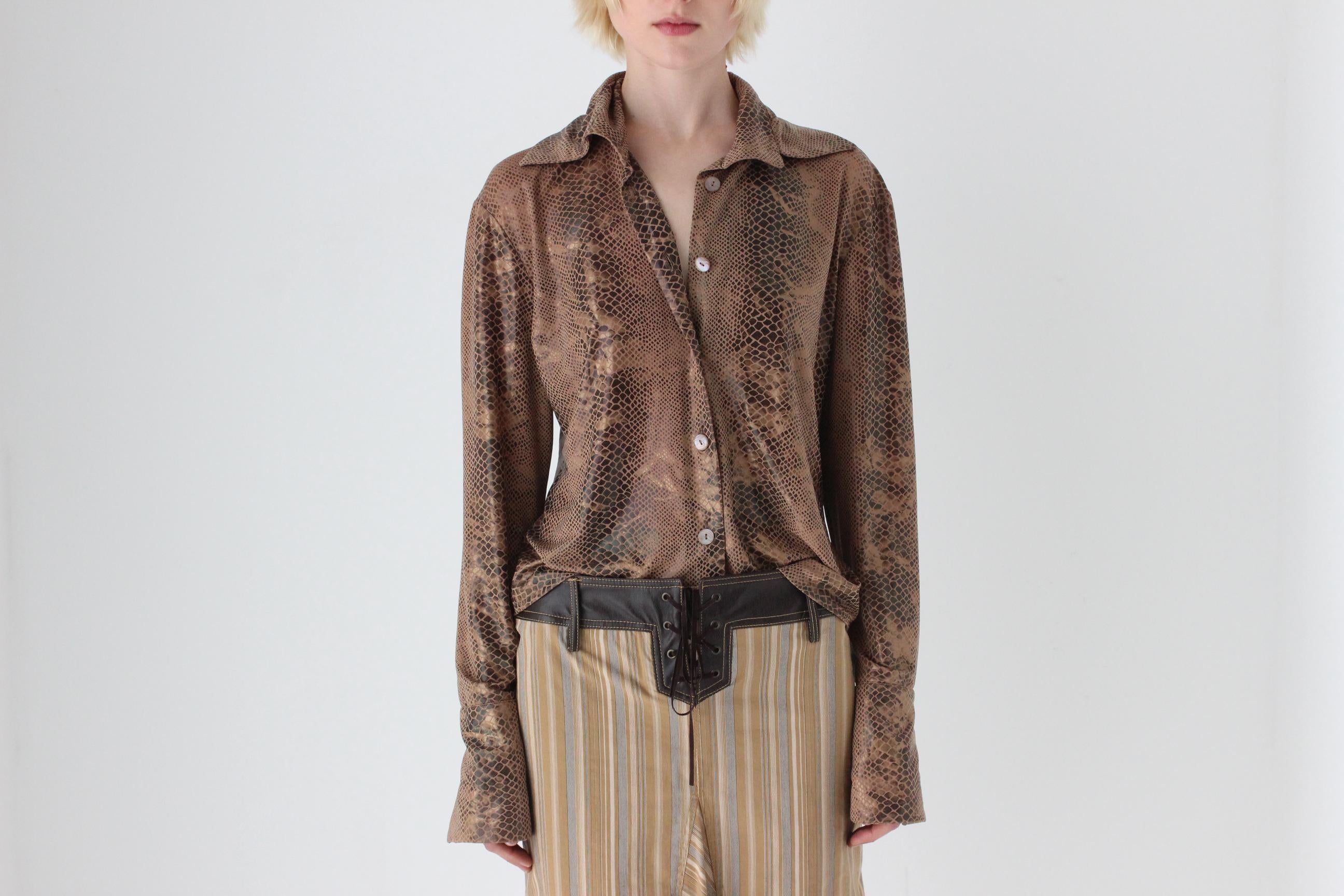 70s Italian Vintage Slinky Snakeskin Disco Shirt