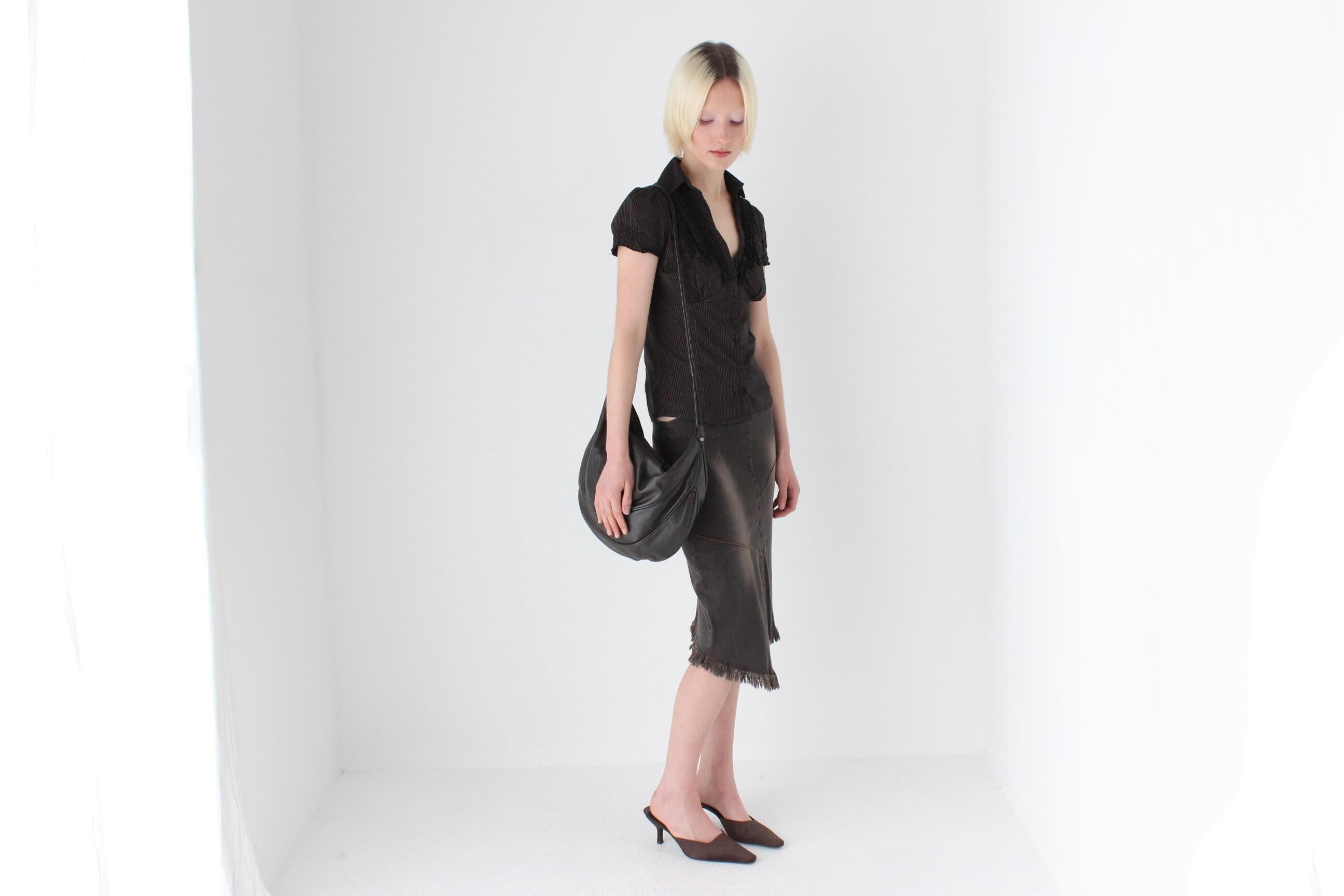 1980s Italian Leather Half Moon Shape Shoulder Bag