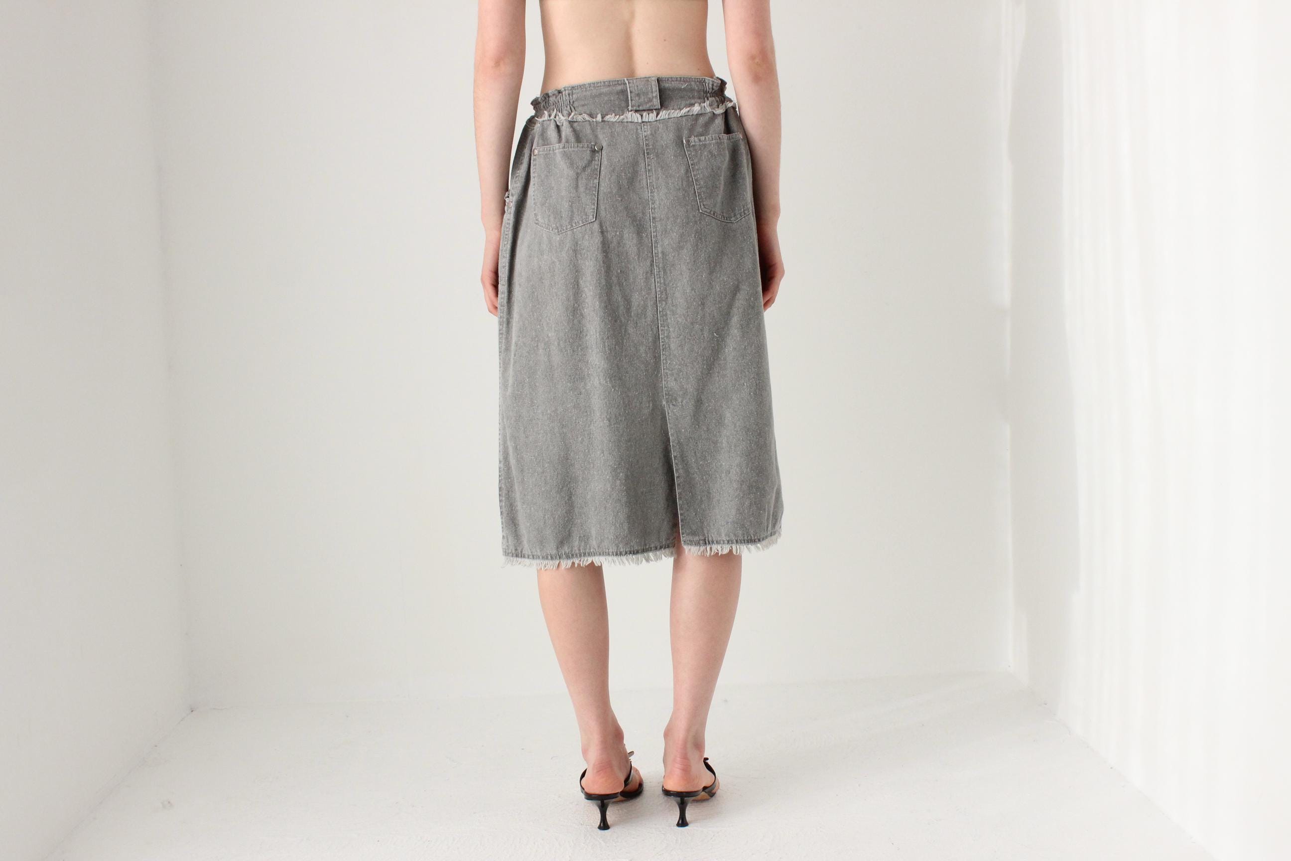 80s Grey Acid Wash Denim Skirt