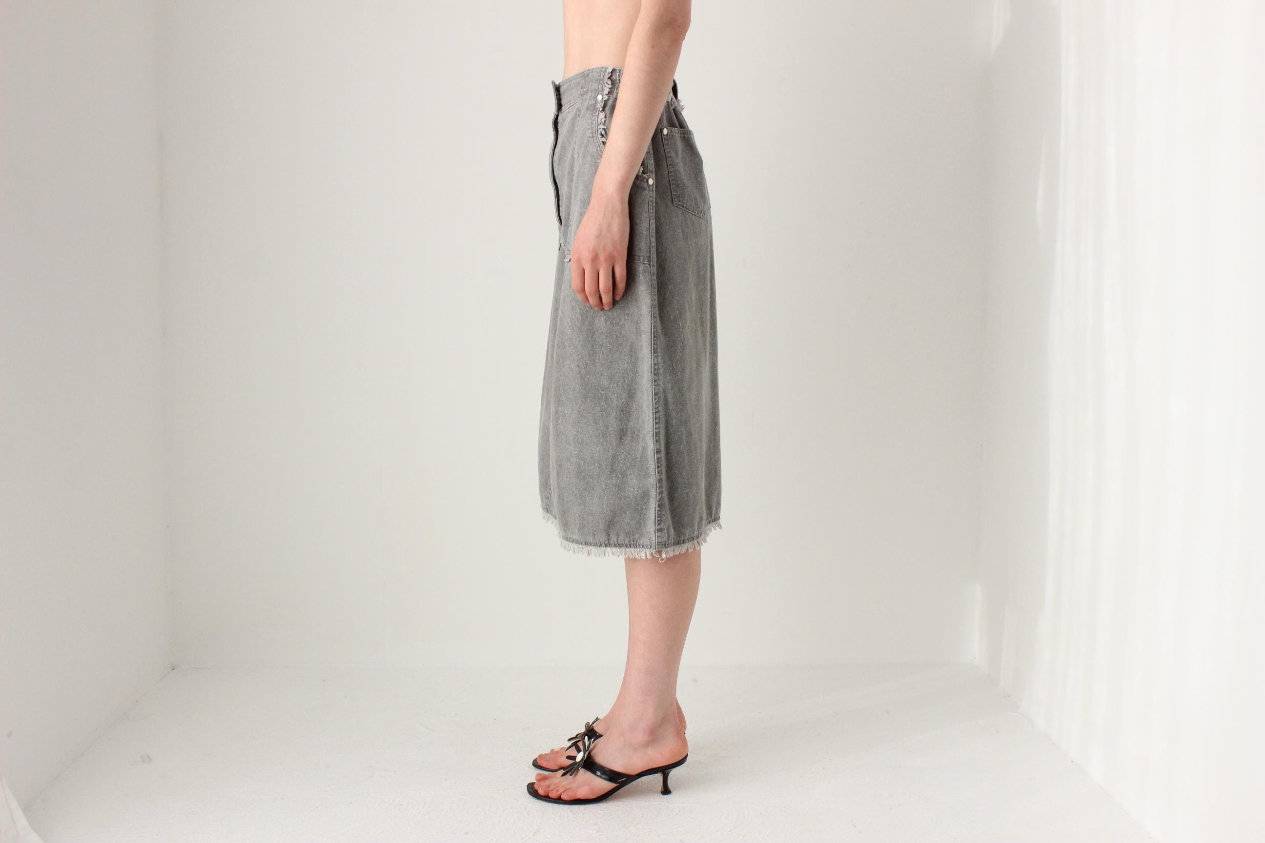 80s Grey Acid Wash Denim Skirt