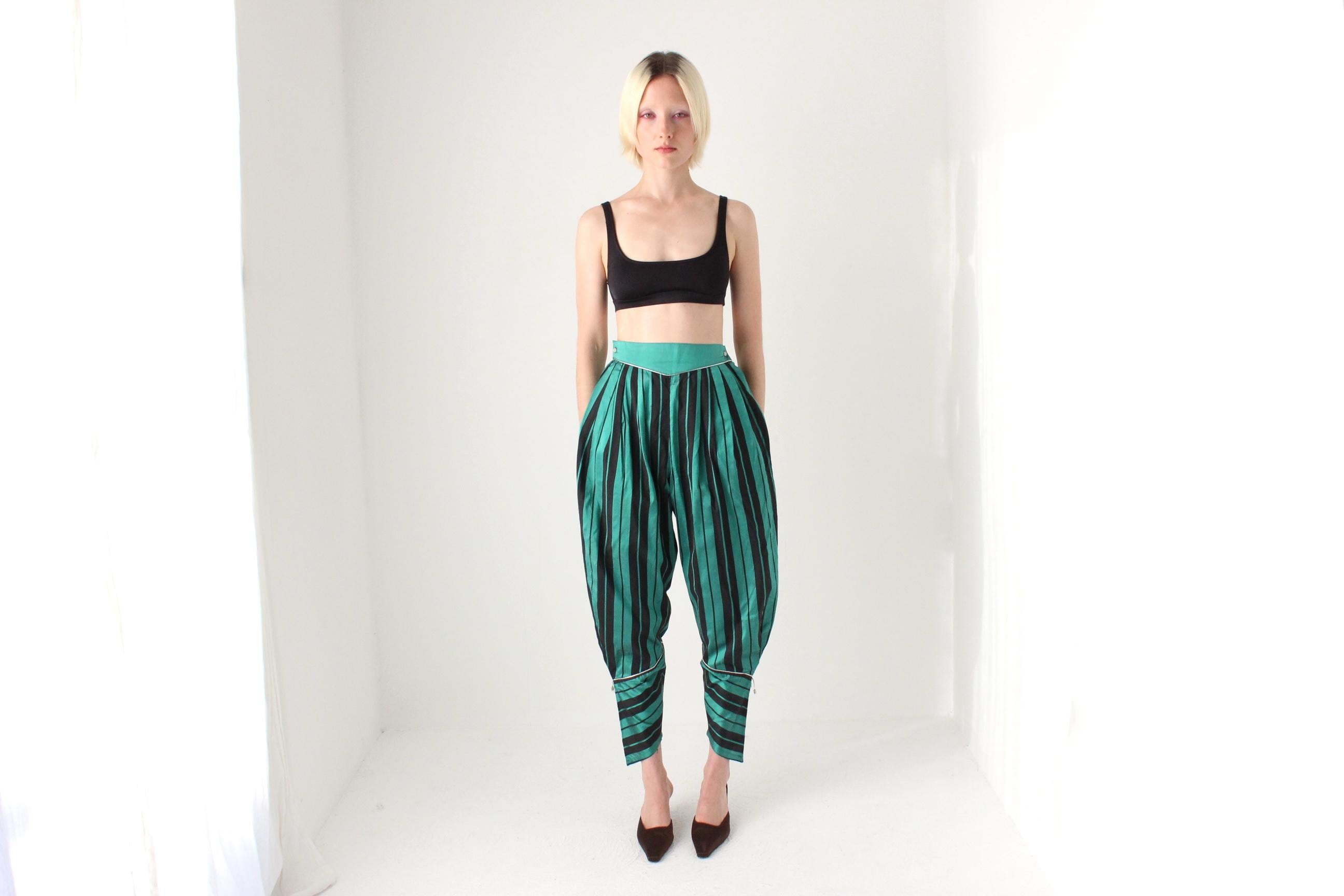 80s Byblos Italy Raw Silk Striped Balloon Leg Pants