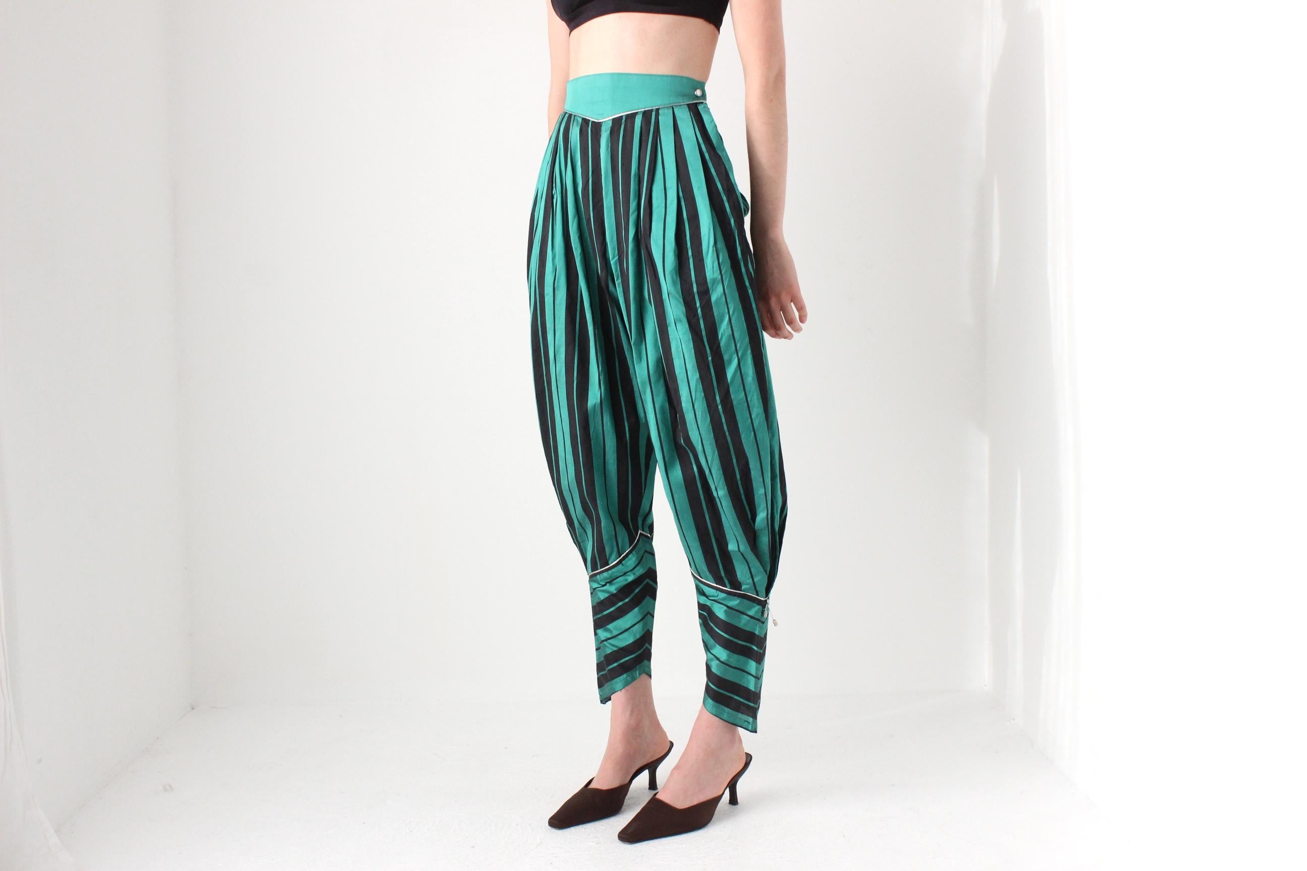 80s Byblos Italy Raw Silk Striped Balloon Leg Pants