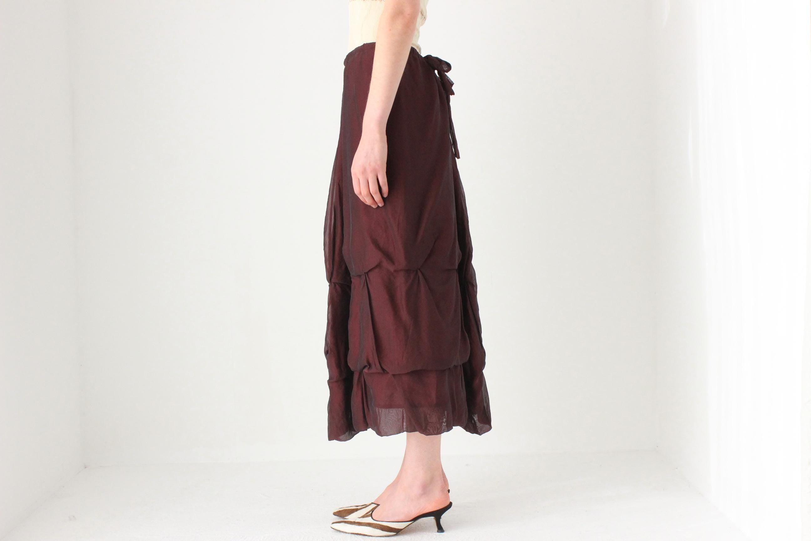 Y2K Burgundy Textured Bubble Midi Skirt w/ Drawstring Waist