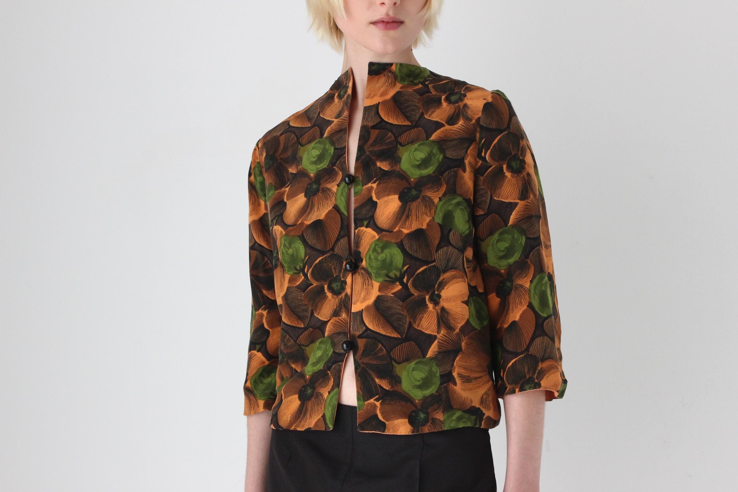 1960s Italian Vintage Silk Floral Opera Top