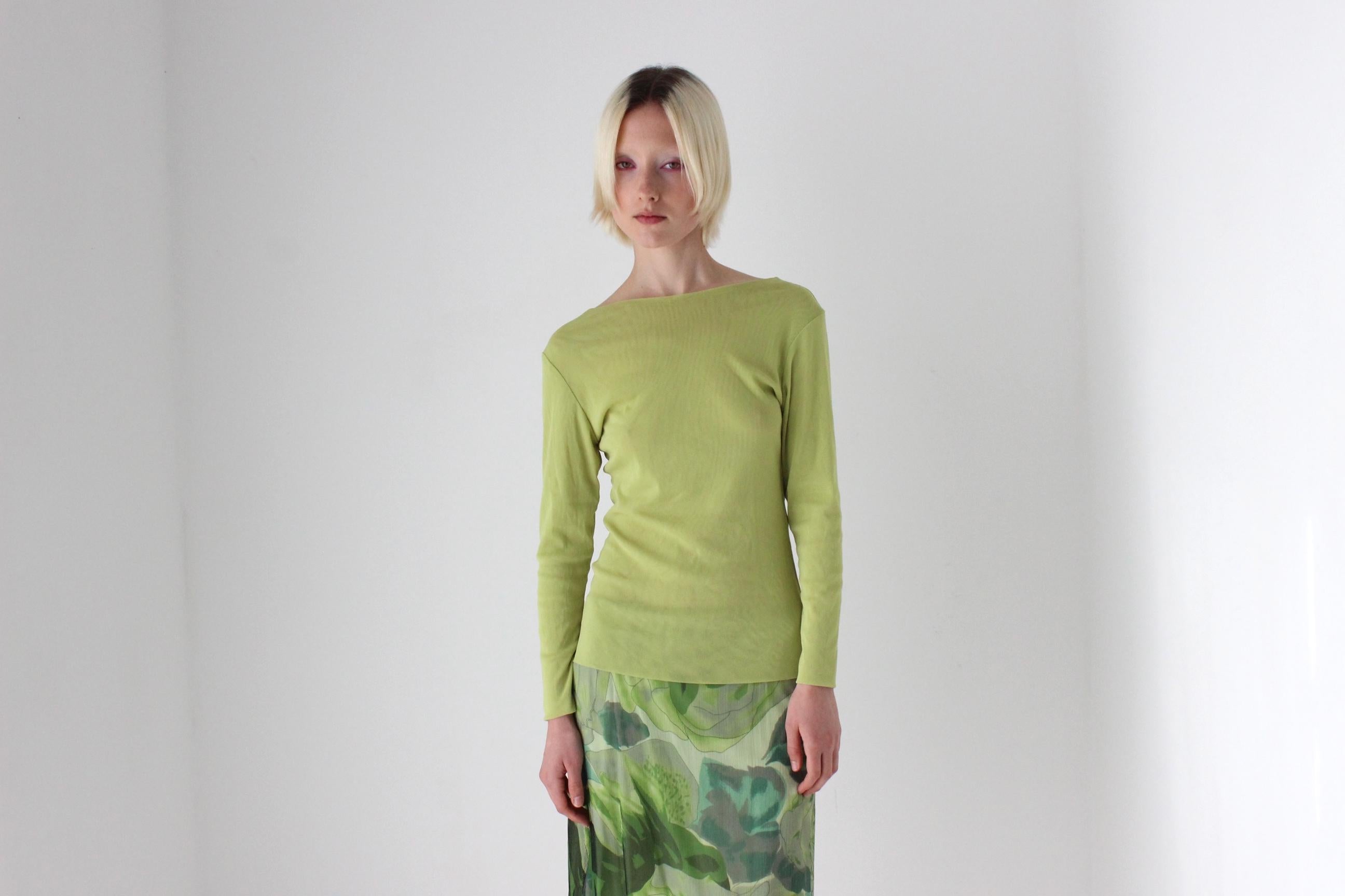 Y2K Lime Green Mesh Long Sleeve Top