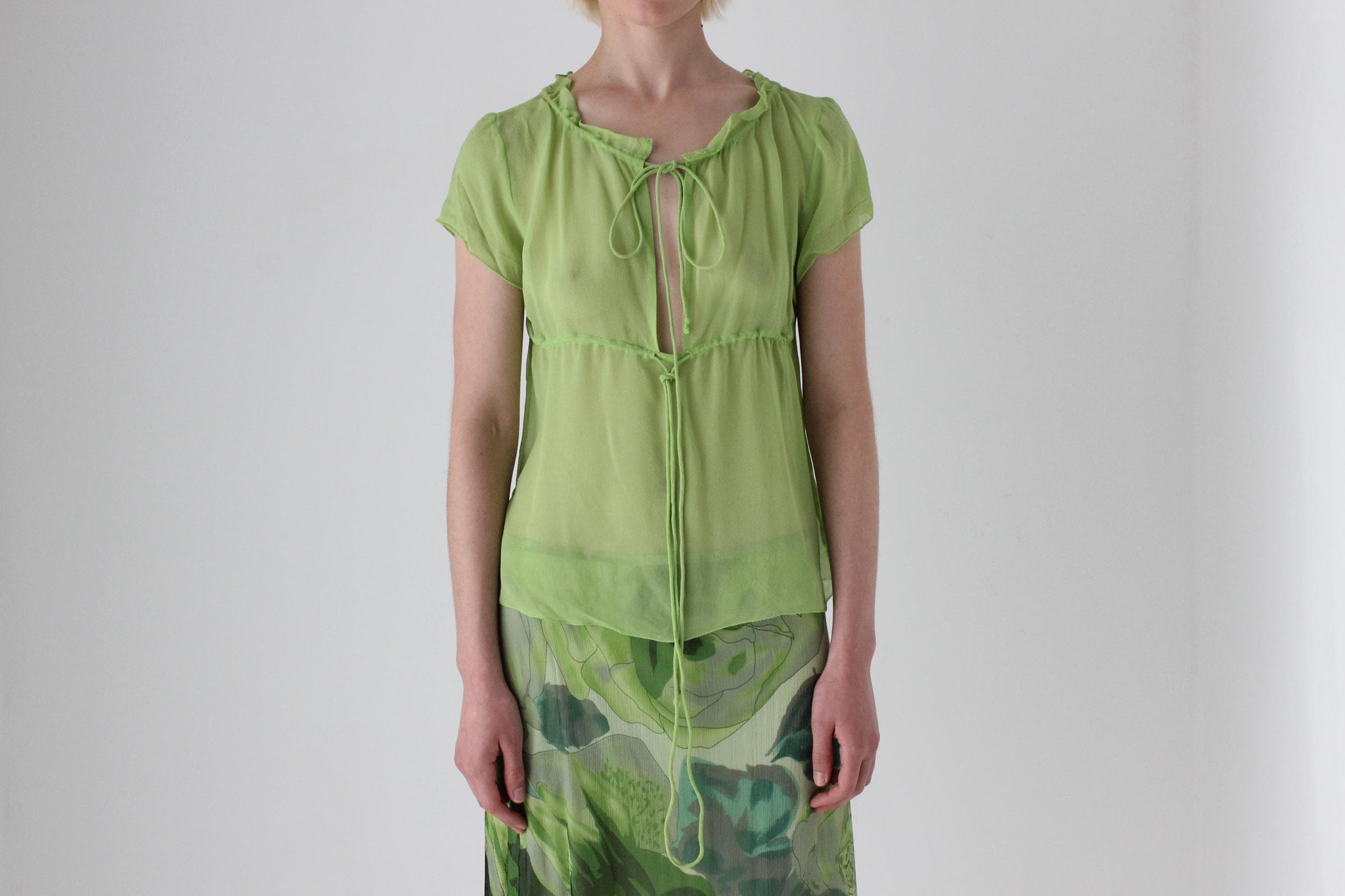 Y2K Miss Sixty Luxury Pure Silk Sheer Drawstring Dolly Top