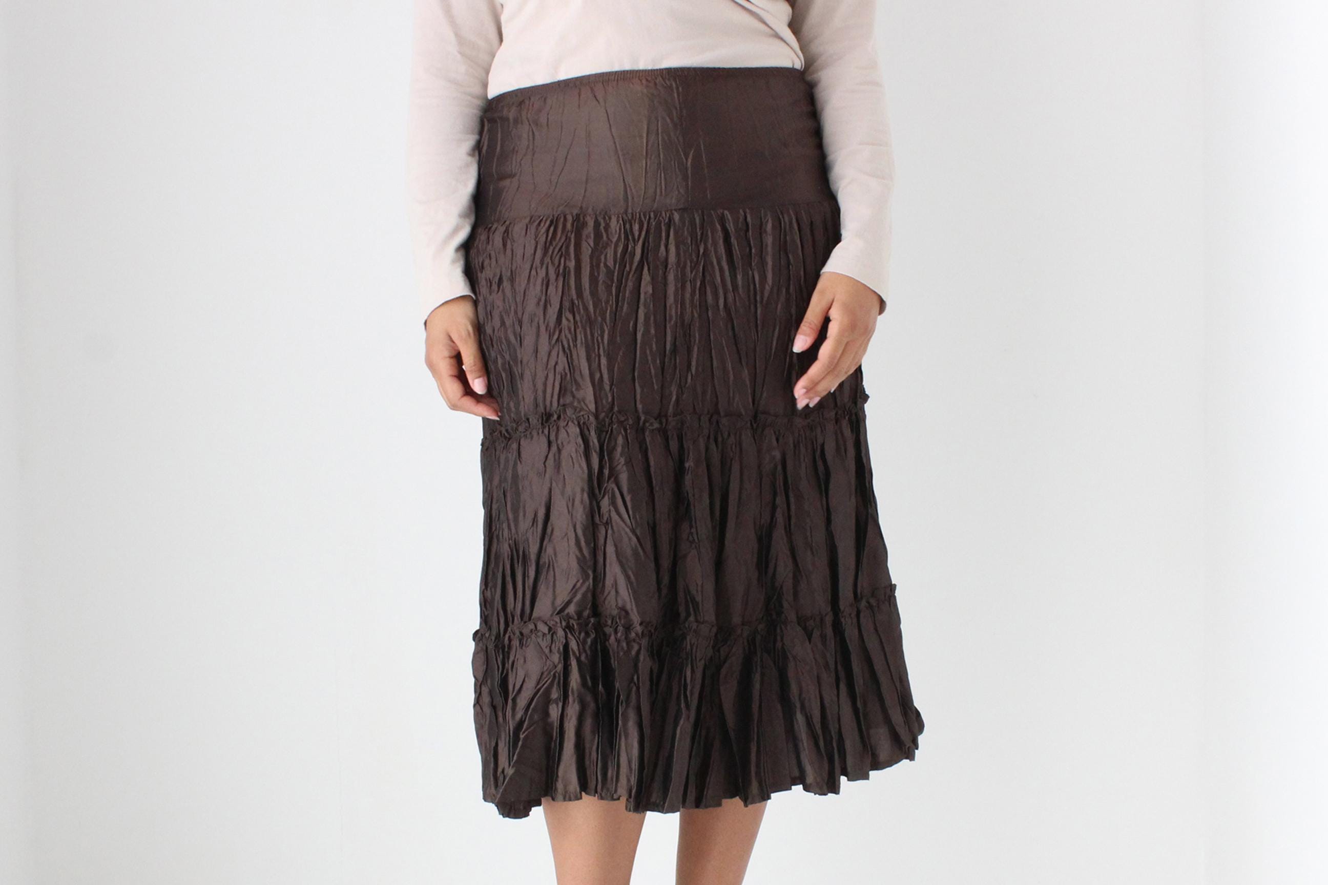 Y2K Metallic Crinkle Chocolate Skirt